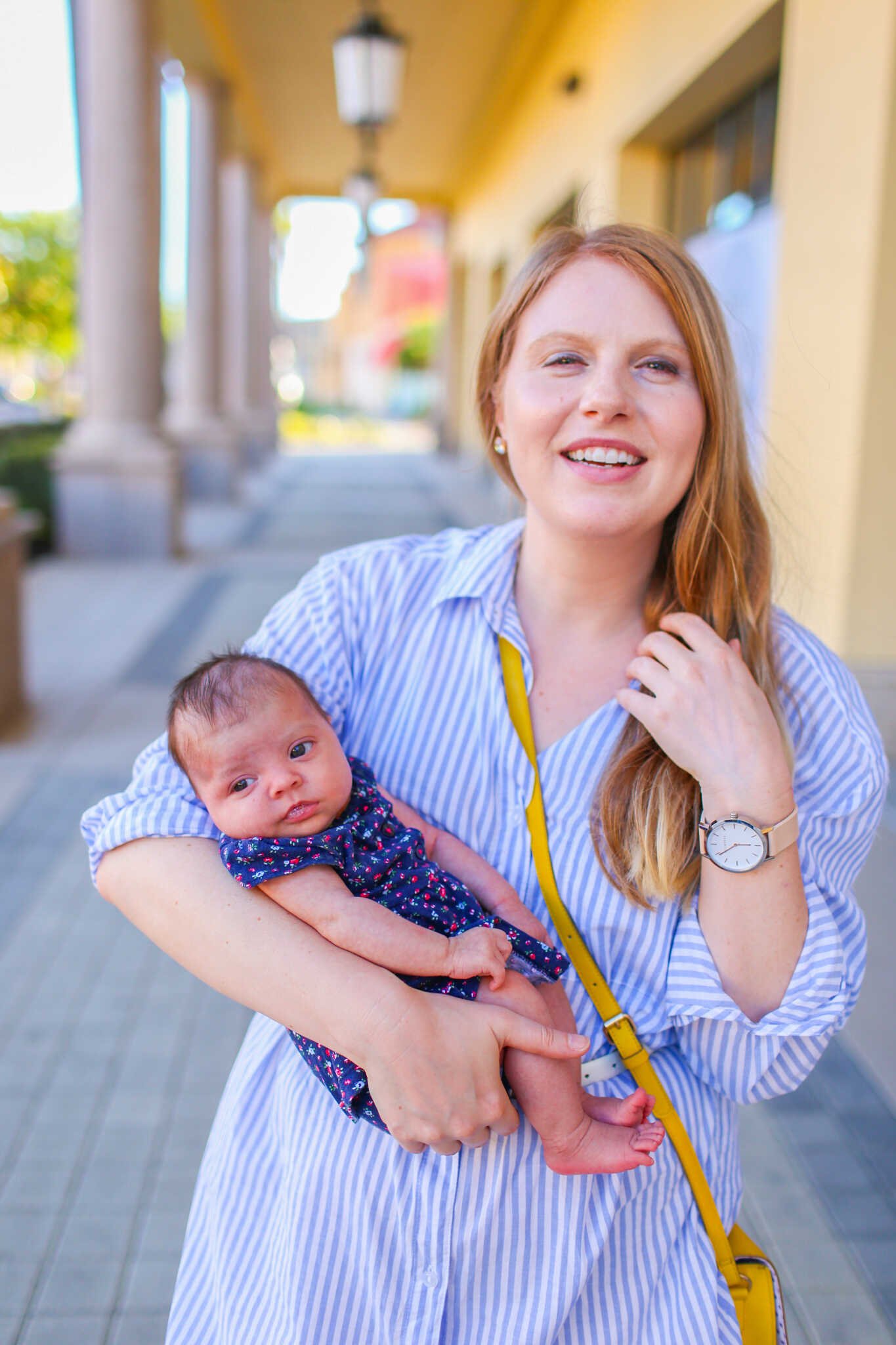 Family Travel Guide to Folsom California - Shopping with baby Scout at The Palladio Shopping Mall in Folsom.