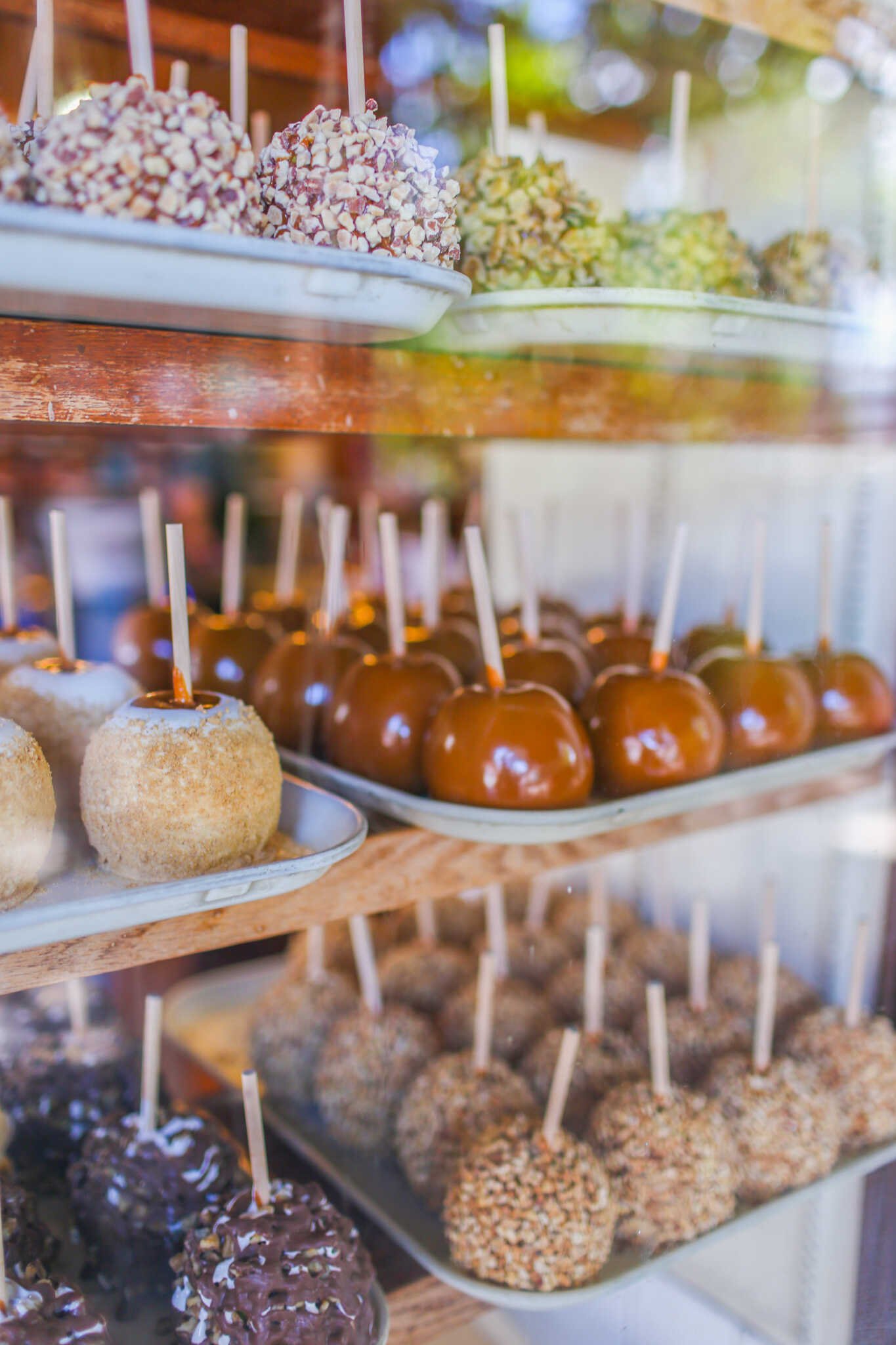 Visitor’s Guide to Old Sacramento - Candy and chocolate covered apples inside the Rocky Mountain Chocolate Factory.