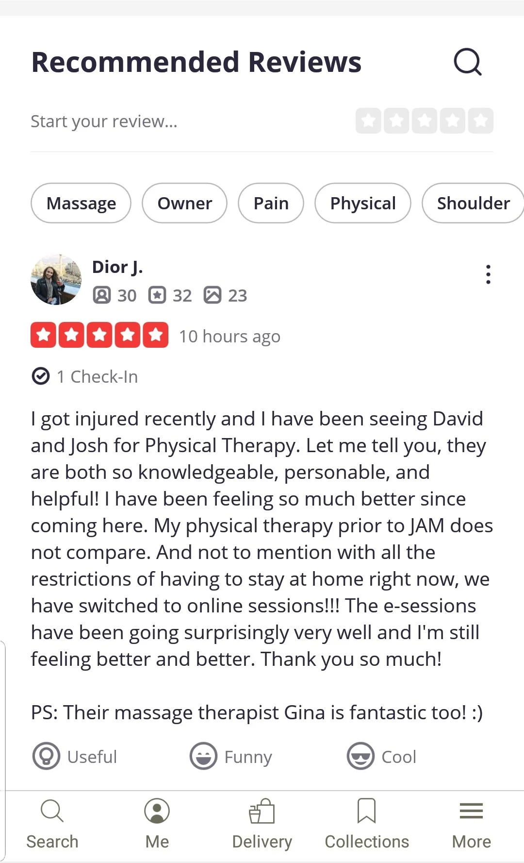 Here is what people are saying about TeleHealth Physical Therapy at JAM Sports