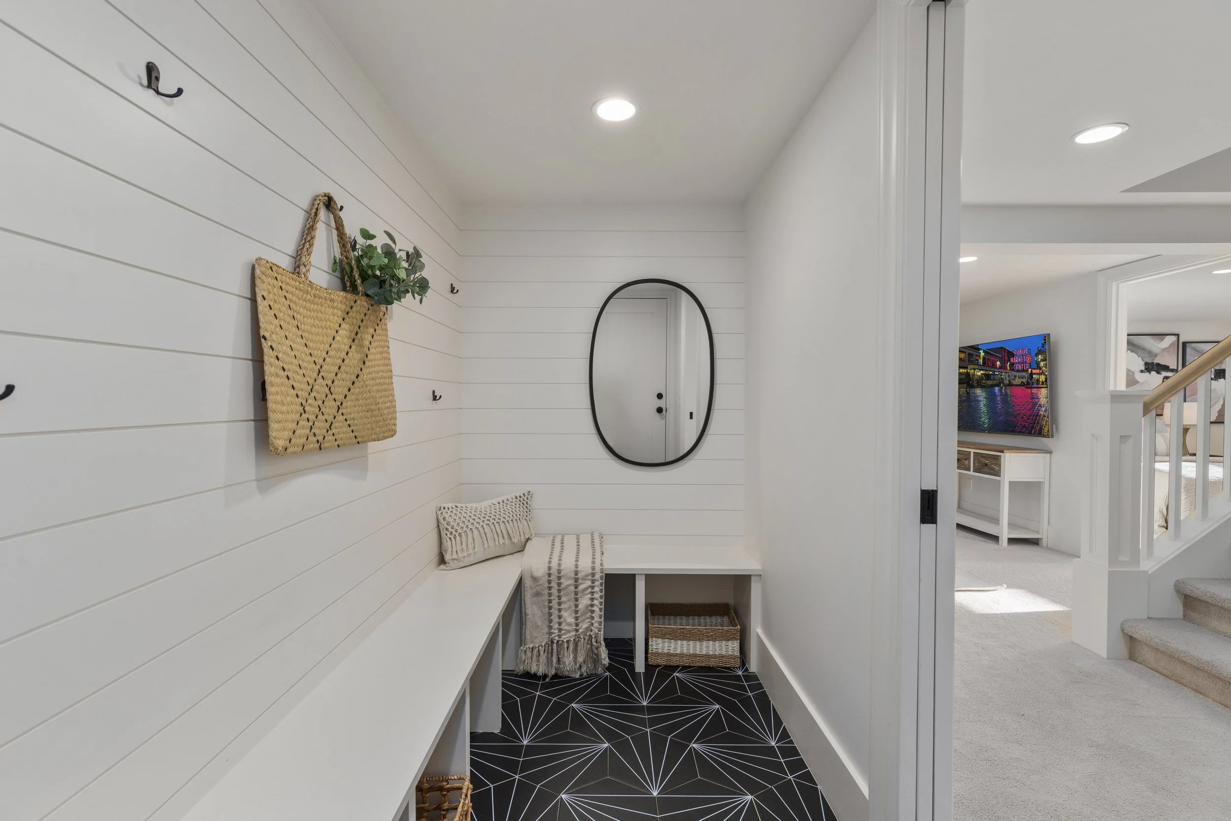New Lower-Level Mudroom with Built-In Storage