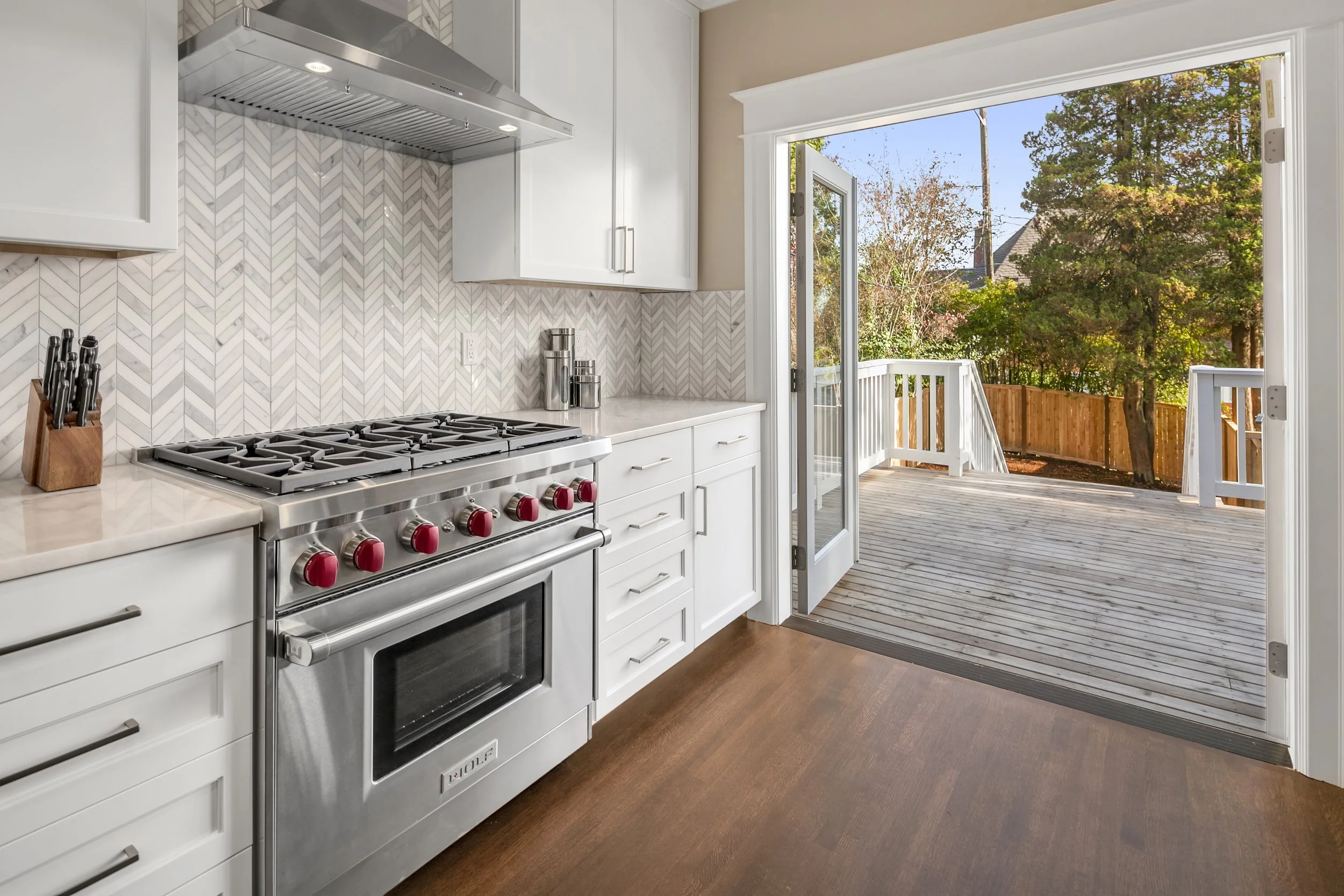 Kitchen with French Doors to Expanded Rear Deck