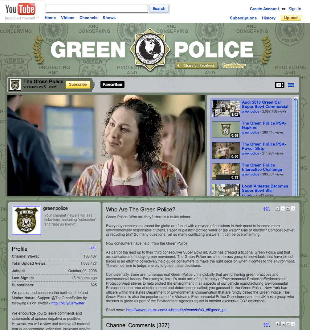 Final version of Green Police Youtube channel. Posted right after spot aired in the 4th quarter.