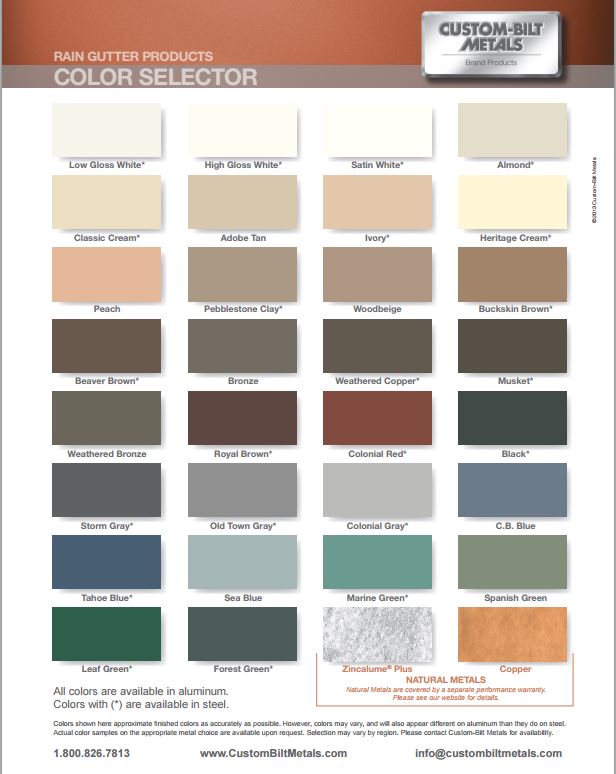 Mastic Gutter Color Chart