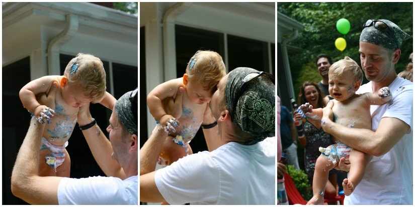 Sometimes a boy just needs his dad. Especially when everyone is staring at the icing on your face.