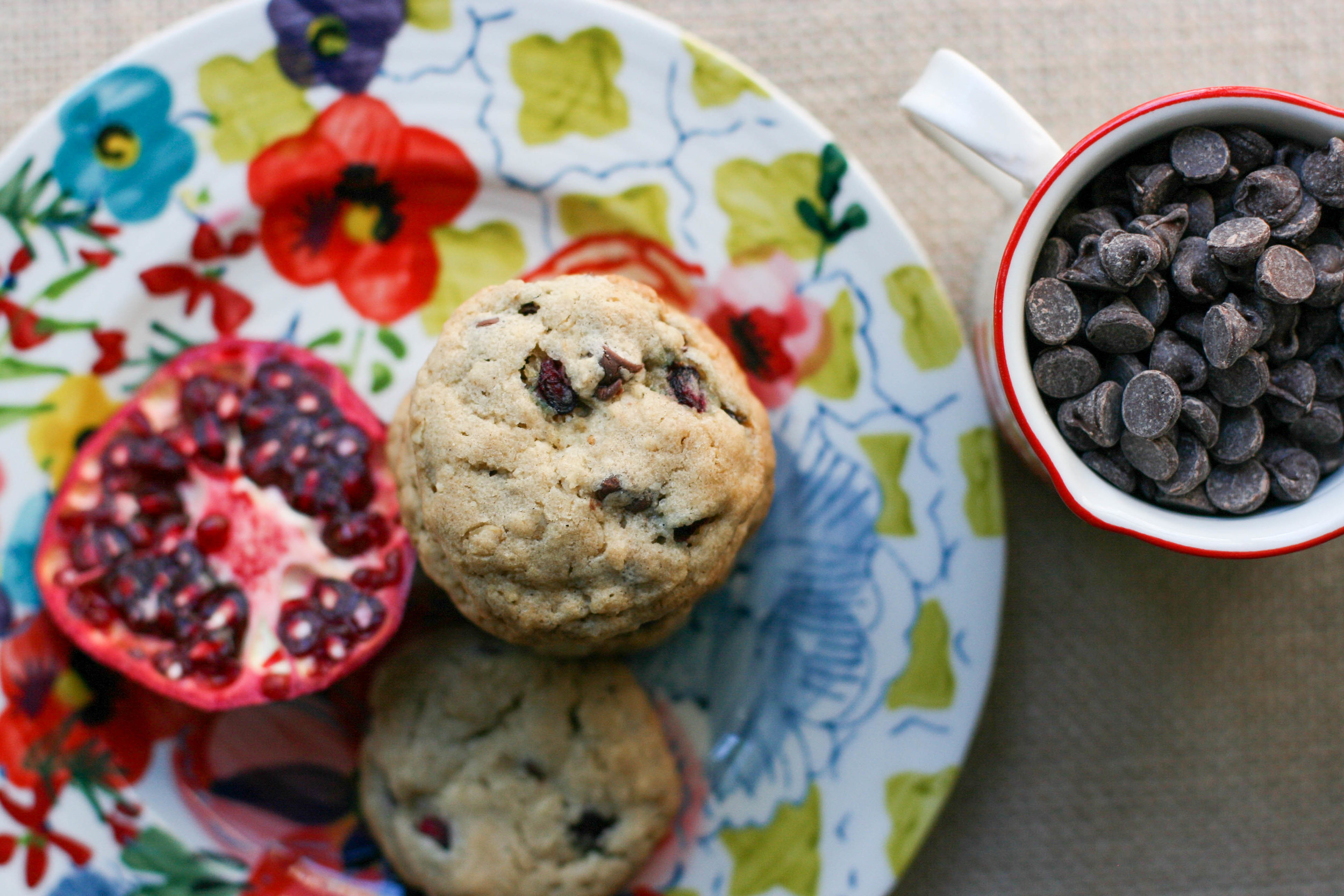 Pomegranate, Oat, & Dark Chocolate Cookies