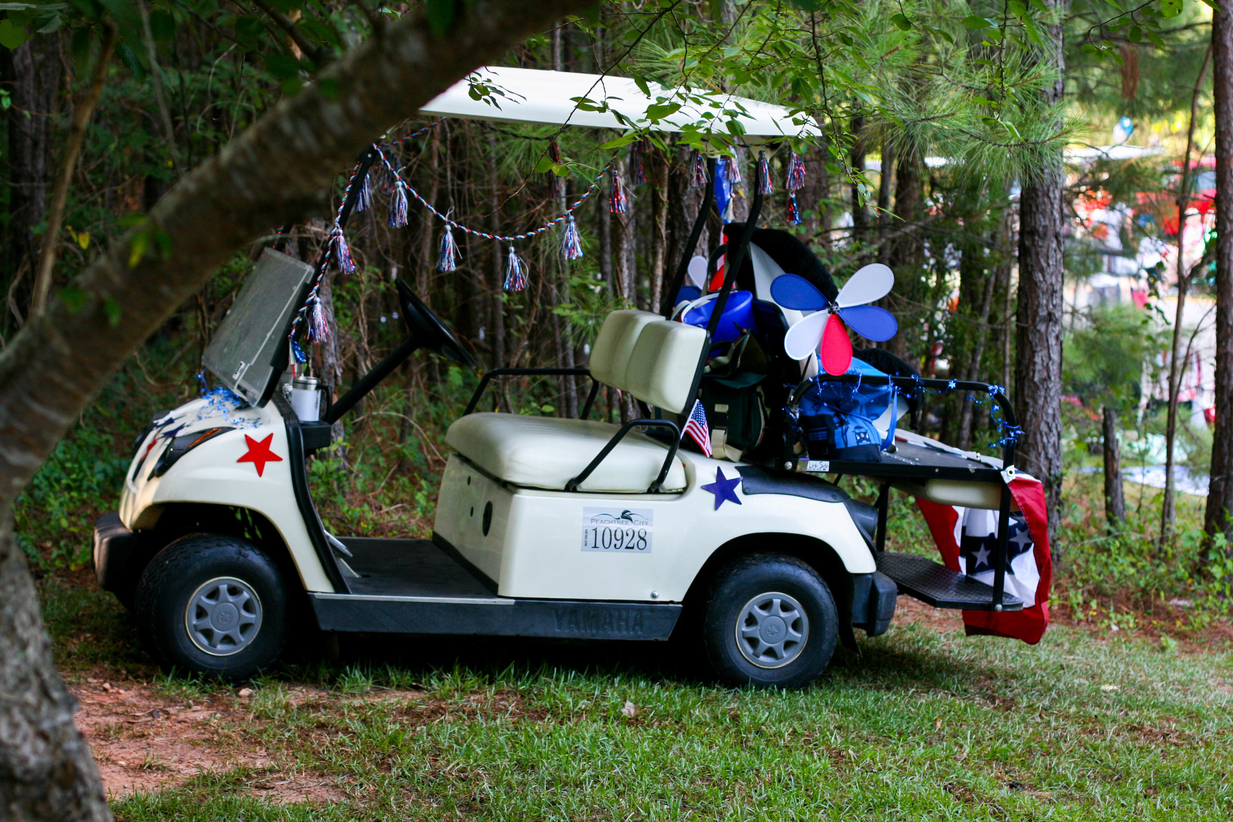 Our decorated golf cart! I just had to snap a pic of it all decked out.