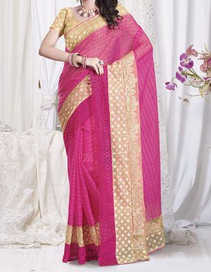 Embroidered Saree in Fuchia