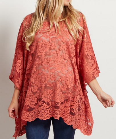 Rust Floral Lace Poncho