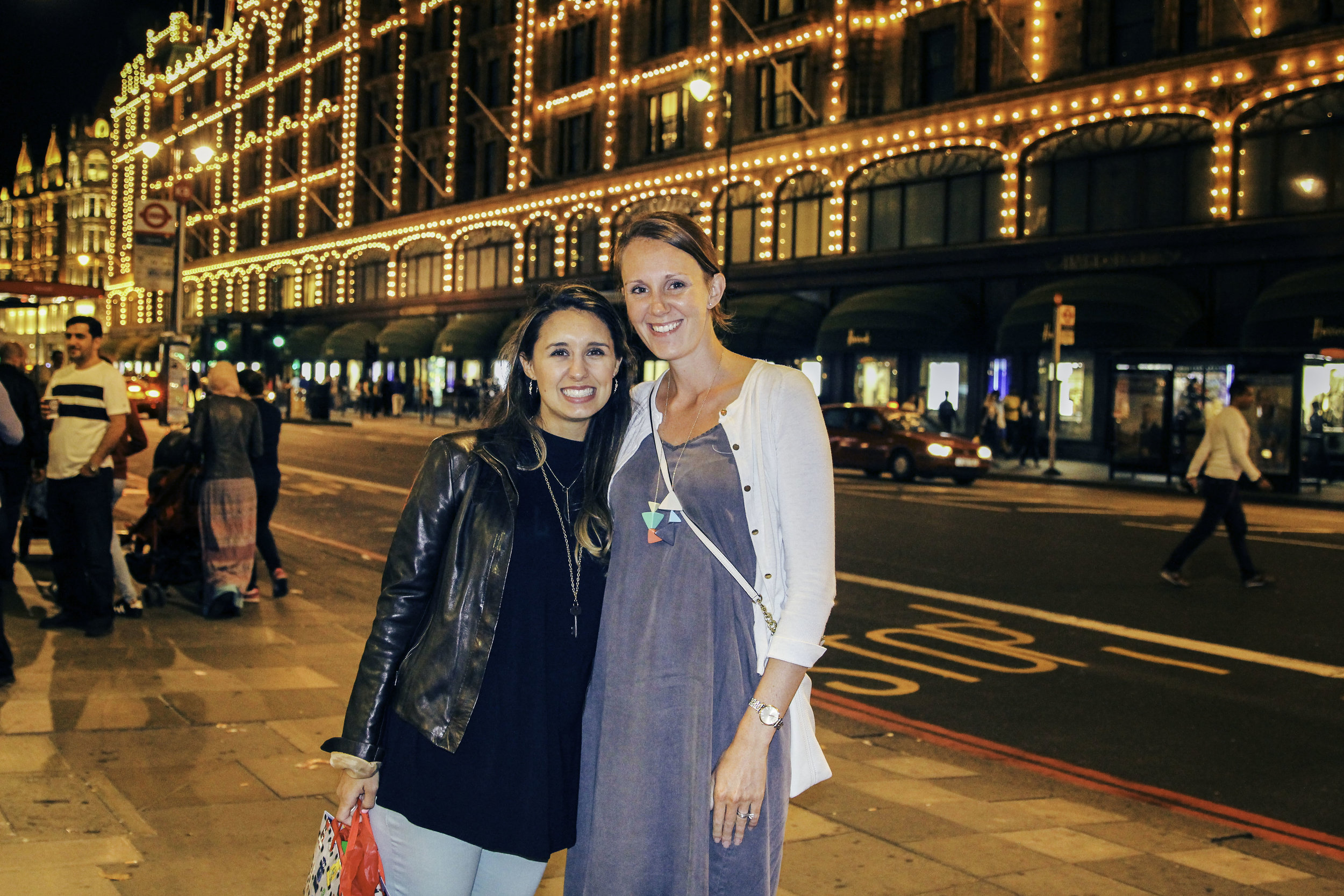 Dinner with our sweet friends Troy and Carrie! We are standing in front of Harrods and it's lit up like Christmas. The best. I feel like London would be the greatest city at Christmas. Also, it was chilly enough to pull out my favorite item in my closet, the leather jacket, so... yeah, I was pretty happy.