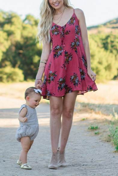 Pink Blush Rust Floral Button Front Dress