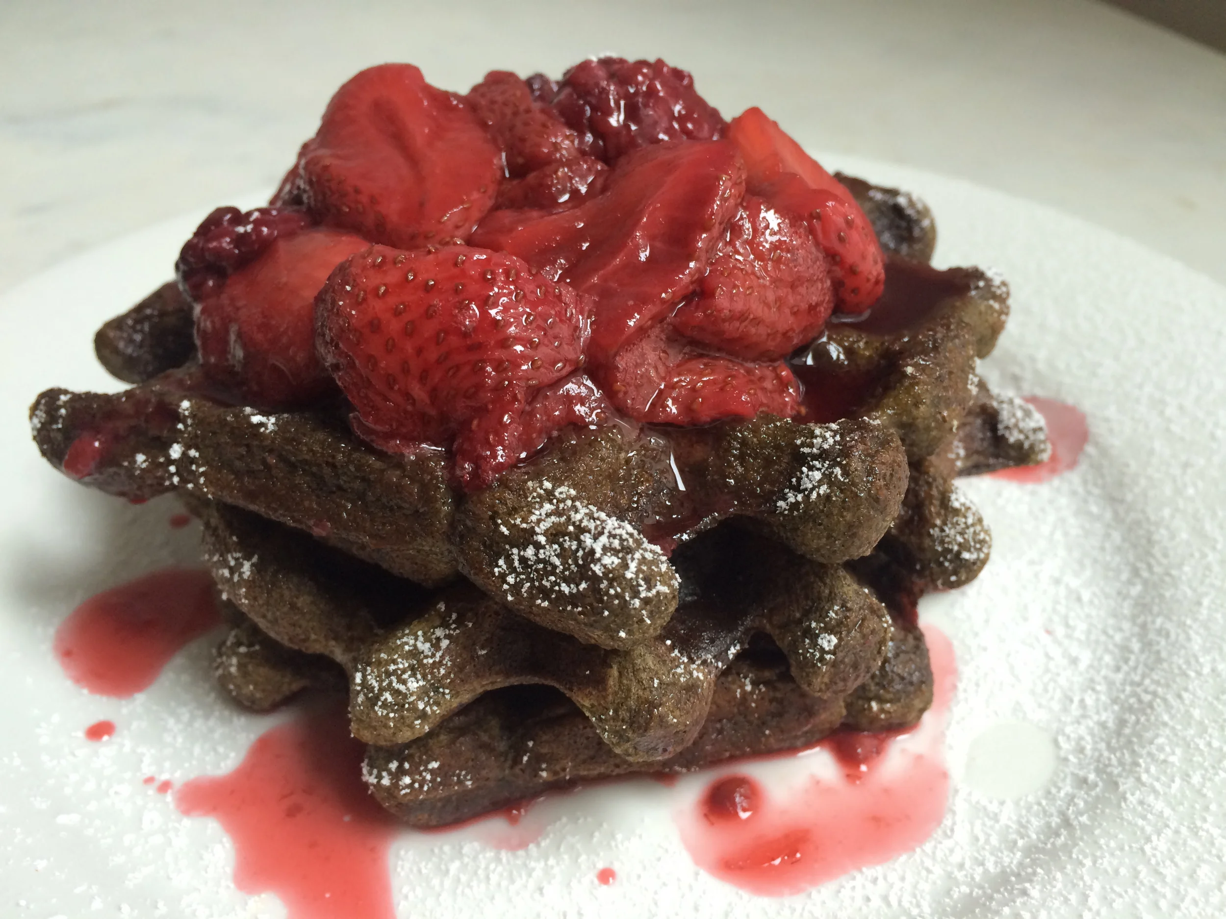 Plantain Protein Waffles with Mixed Berry Compote