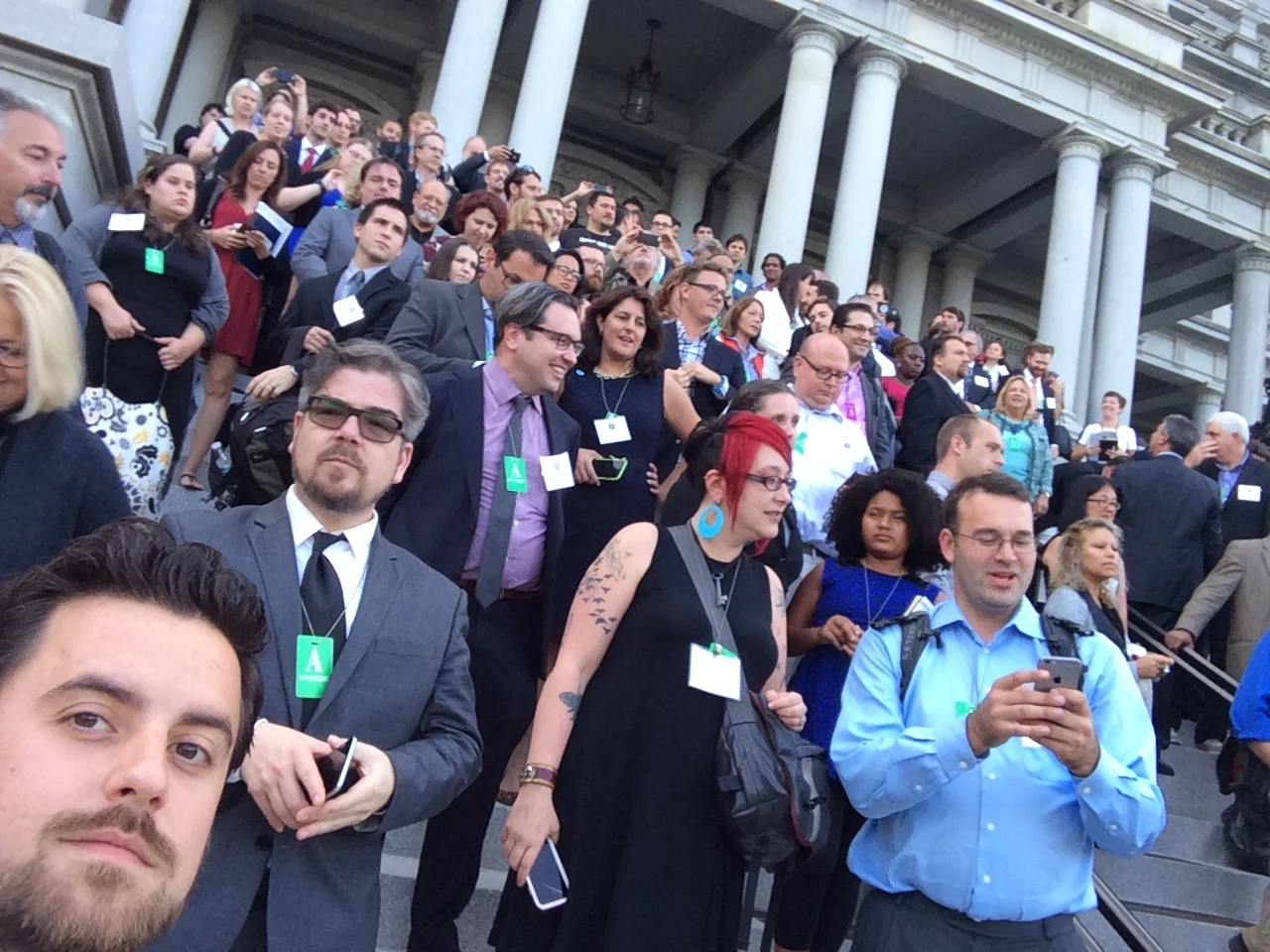 Chimera Executive Director Dana Woodman standing on the steps of the Eisenhower Building at the White House's "Nation of Makers" meeting last month.