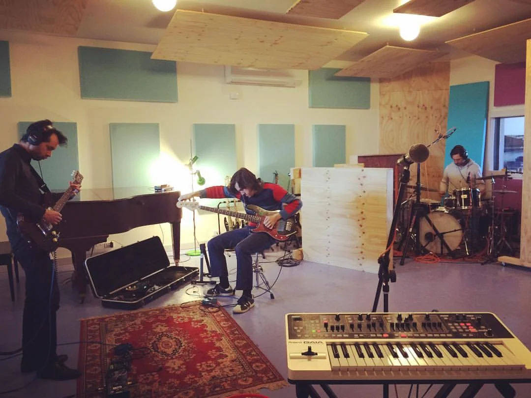 First day of recording at Phaedra Studios. From left to right Andrew Keese, Giles Fielke and Hugo Cran.