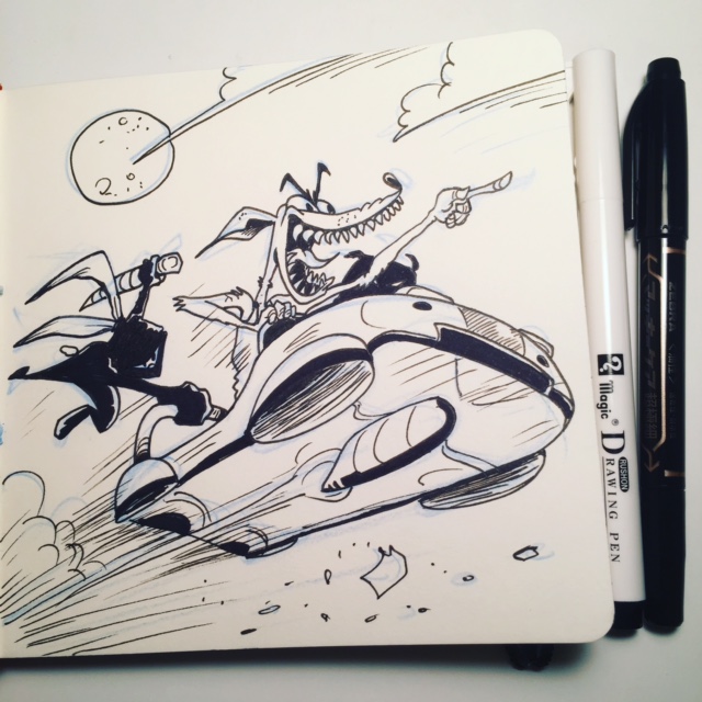 Ninja Space Bunny hangs on! Day 1 of Inktober from the prompt FAST!
