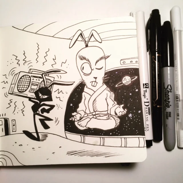 Ninja Space Bunny should keep his music down. Inktober day 2- NOISY