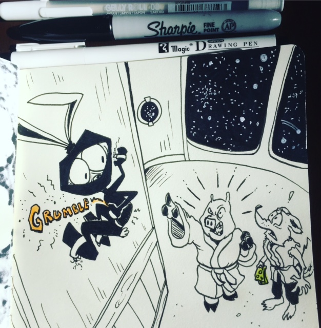 Ninja Space Bunny should remember to eat before a spy mission! Inktober day 4- HUNGRY