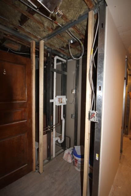 The laundry area is roughed in.
