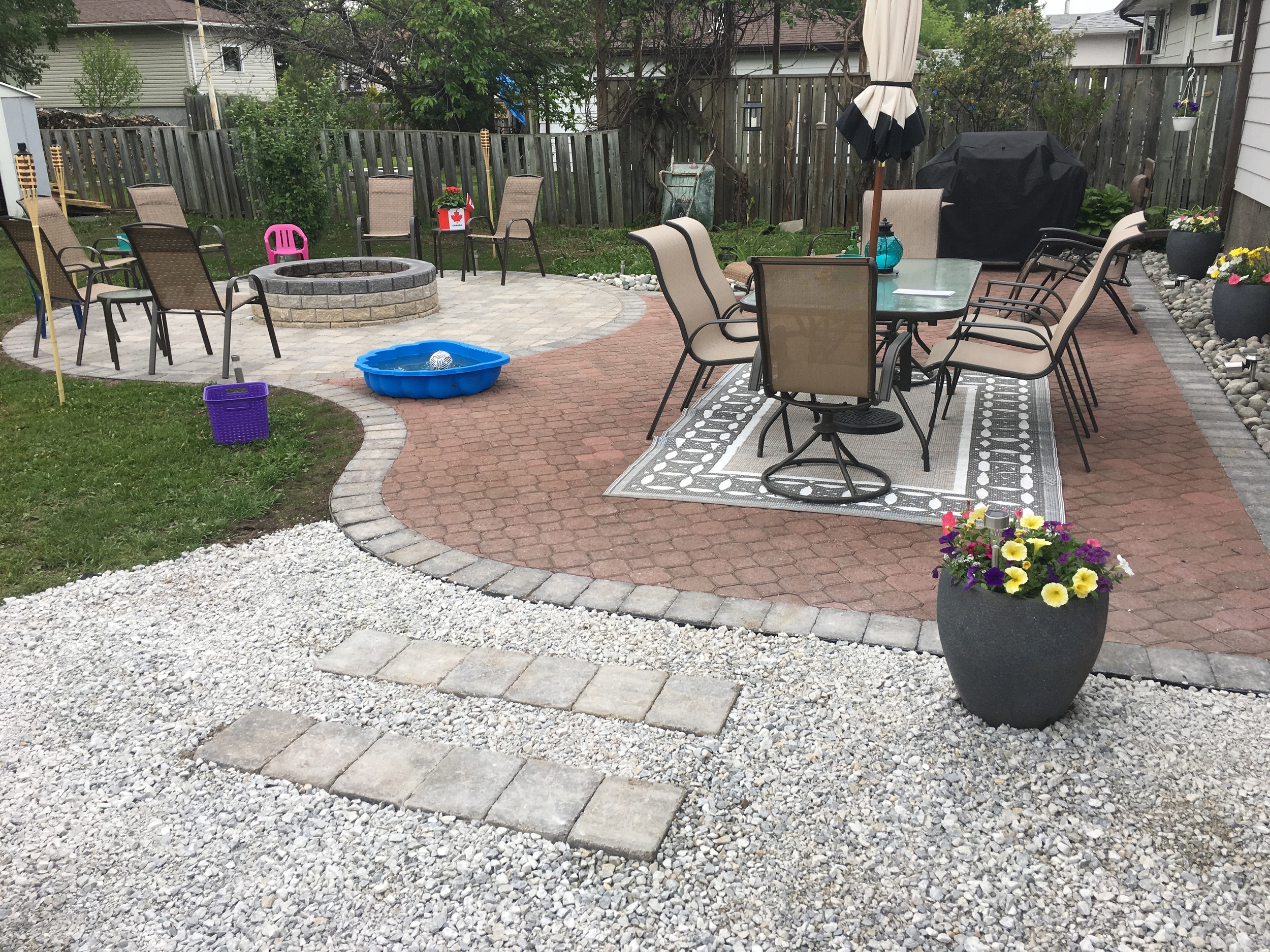 Roman Circle Patio/Fire Pit mixed with older style stone