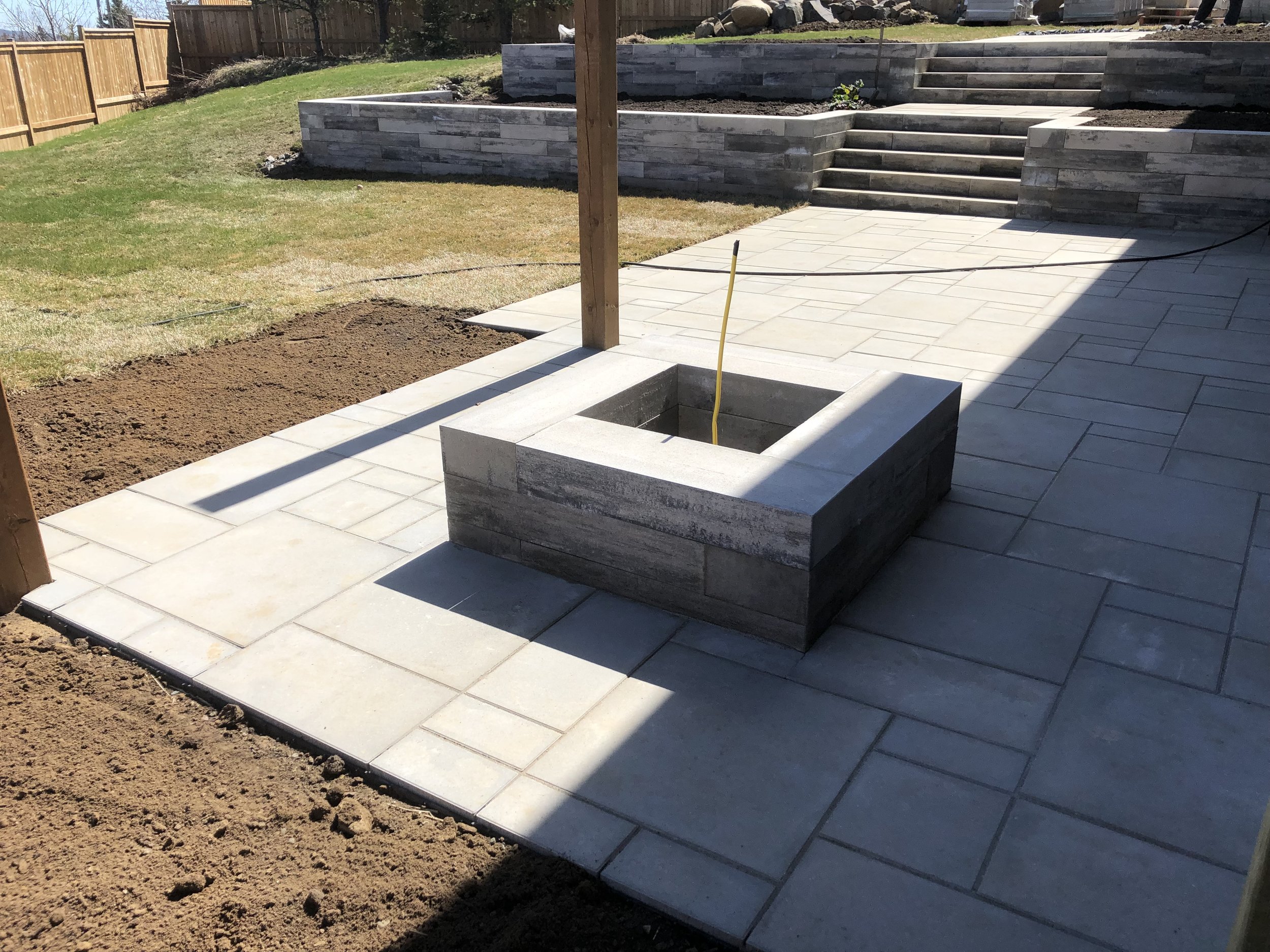 Patio and Fire Pit, retaining wall