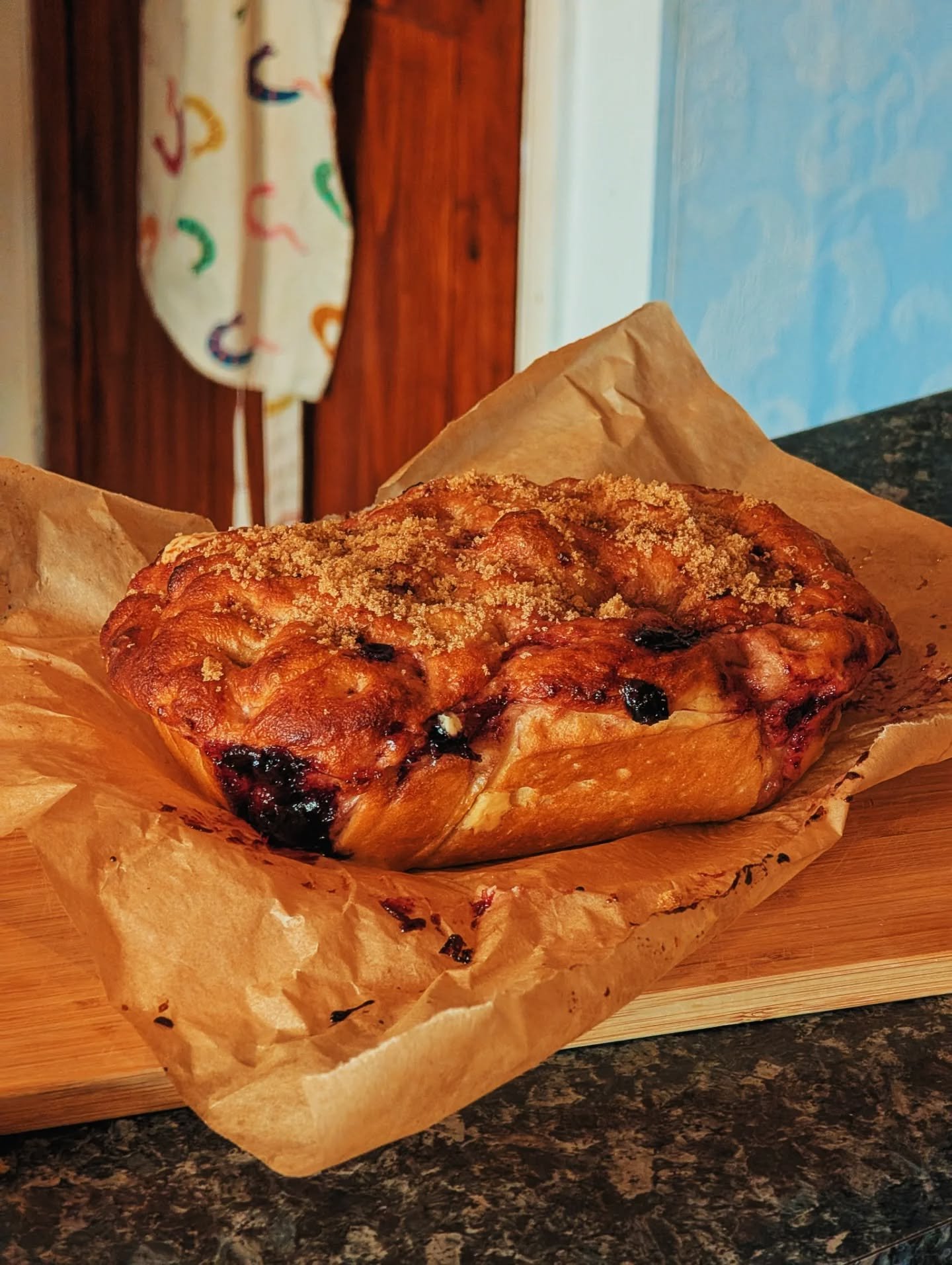 Cherry &amp; White Chocolate Donut Focaccia 

00 Flour
Yeast
Brown sugar
Vanilla paste
Pinch of salt
Cherry conserve
White chocolate
Lots of high quality olive oil