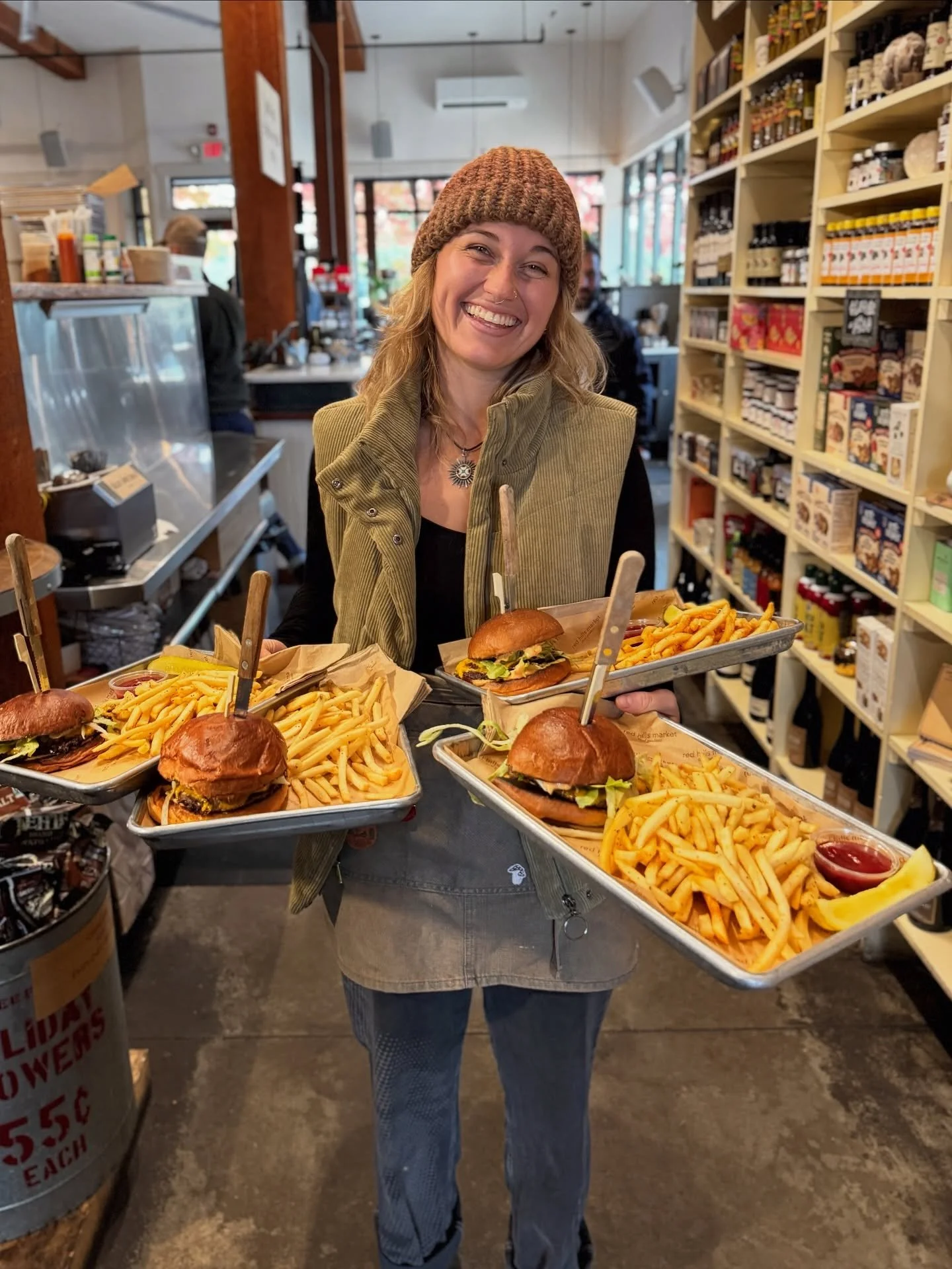 We love that even when our team has their hands full, a smile is always on their face! Show them some love next time you stop by RHM.

Check out those market cheeseburgers: old school love from our crew, house pickles, grilled onions, shredded lettuc