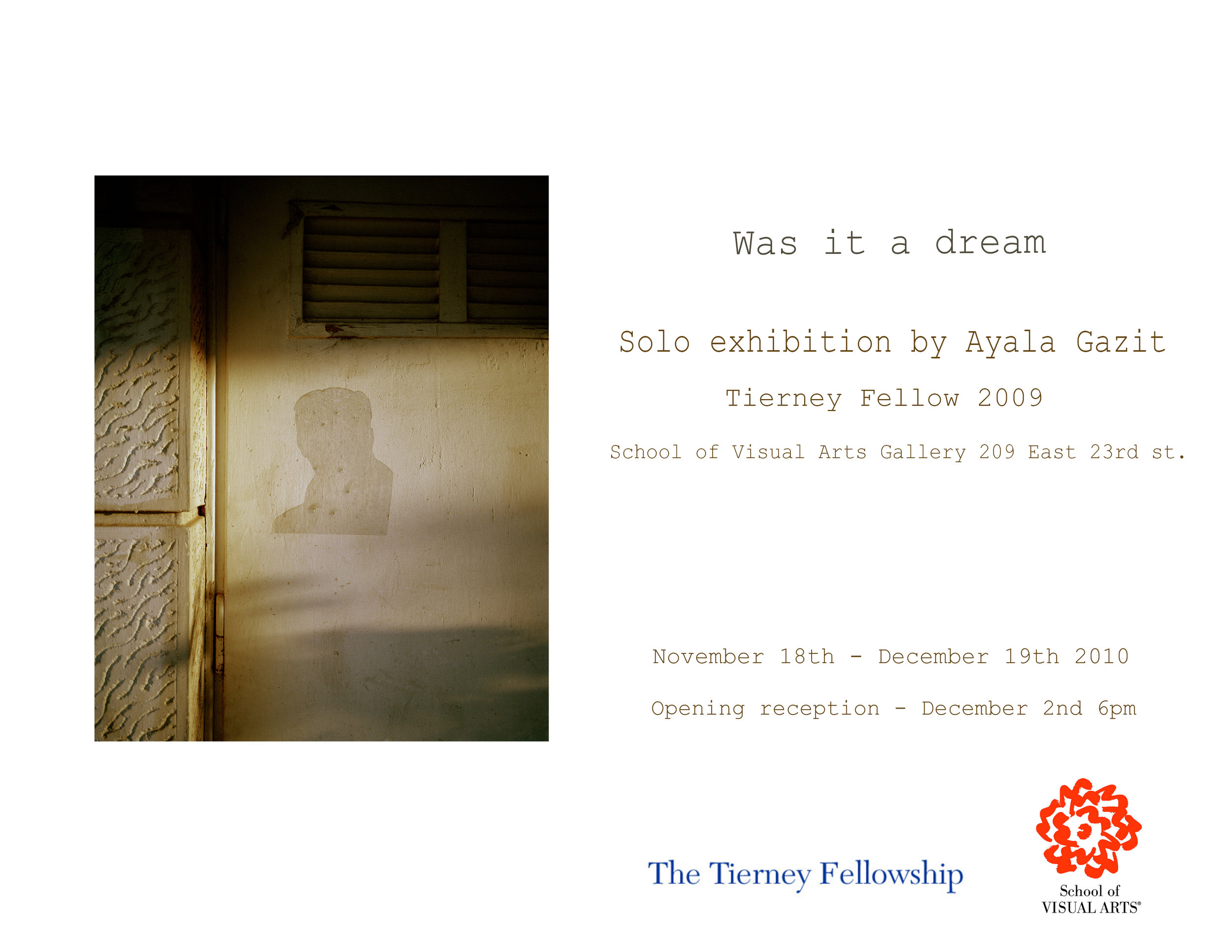  Was it a Dream -  The Tierney Fellowship  exhibition - The School of Visual Arts Gallery - NY 2010 