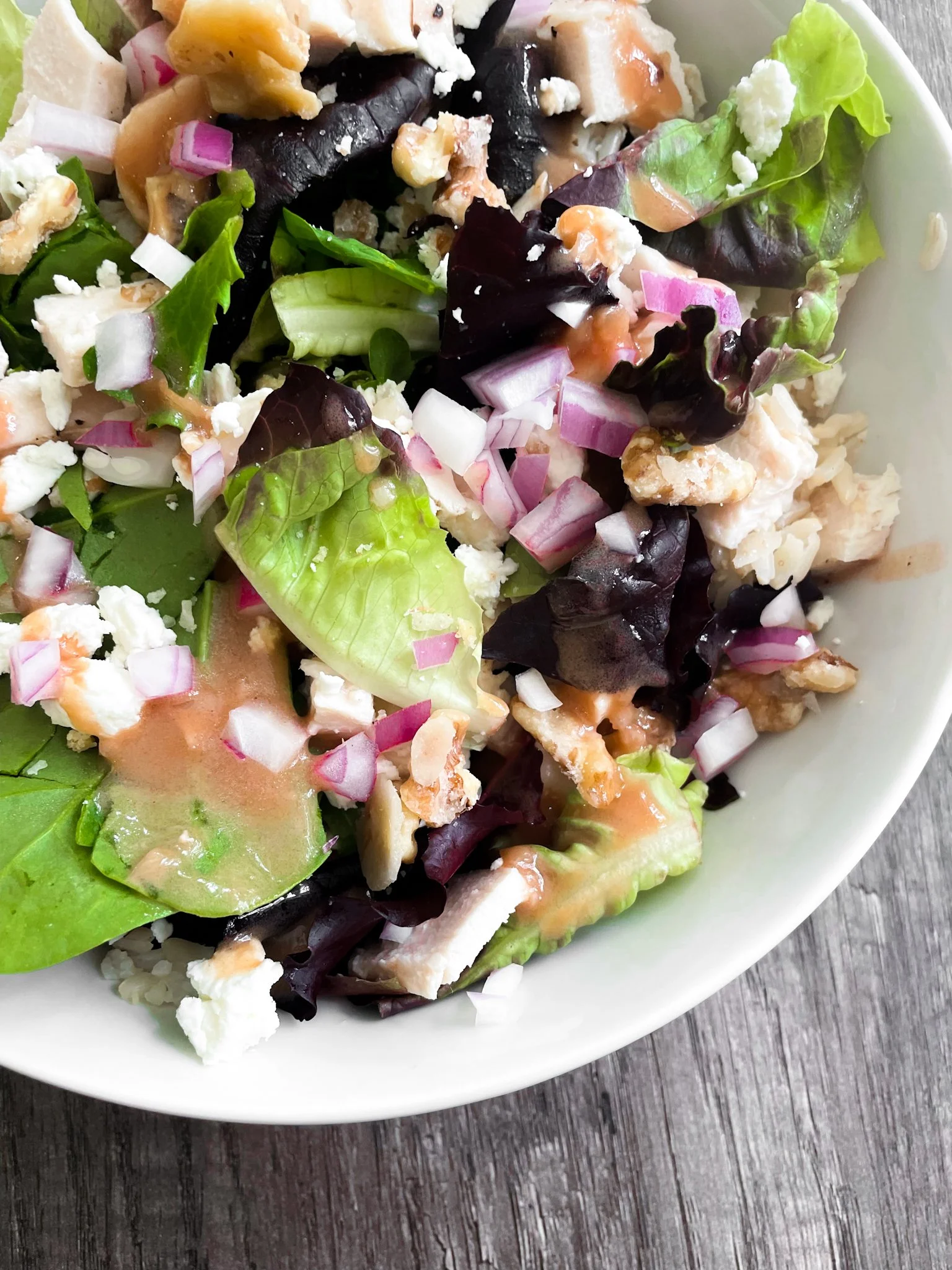 CHICKEN GOAT CHEESE SALAD WITH SHALLOT DRESSING