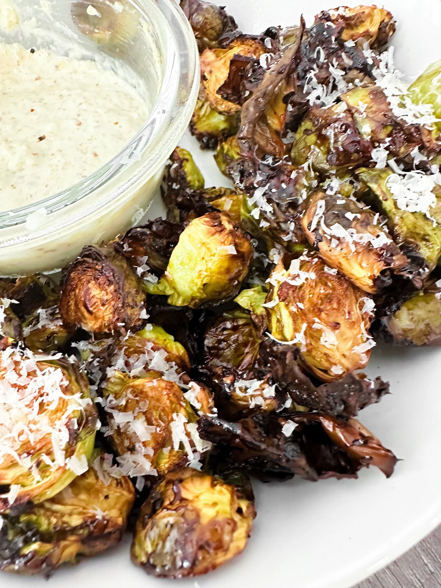 CRISPY BRUSSEL SPROUTS WITH CREAMY MUSTARD DIPPING SAUCE