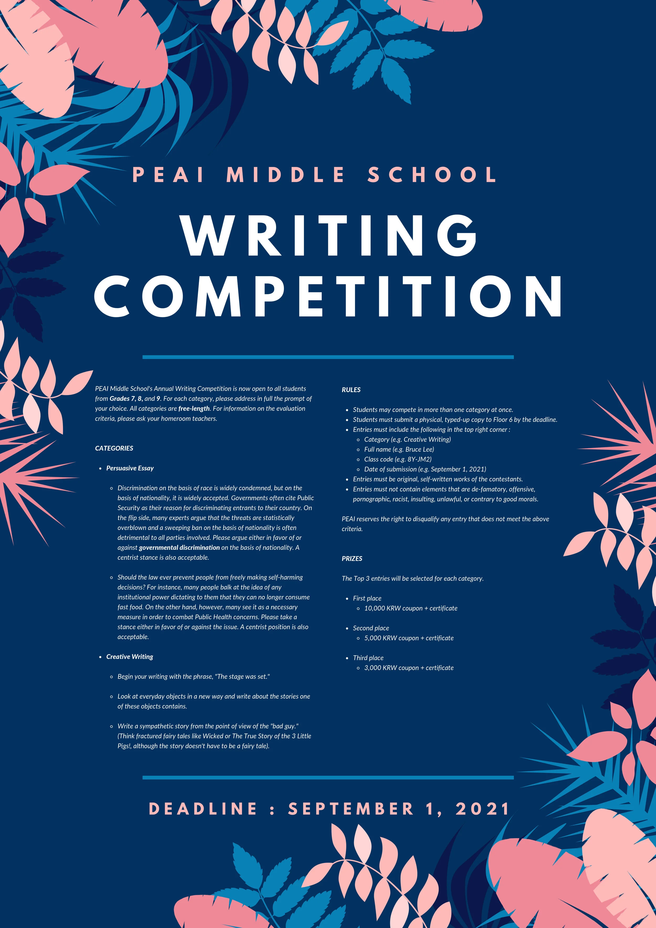 PEAI Middle School - Writing Competition