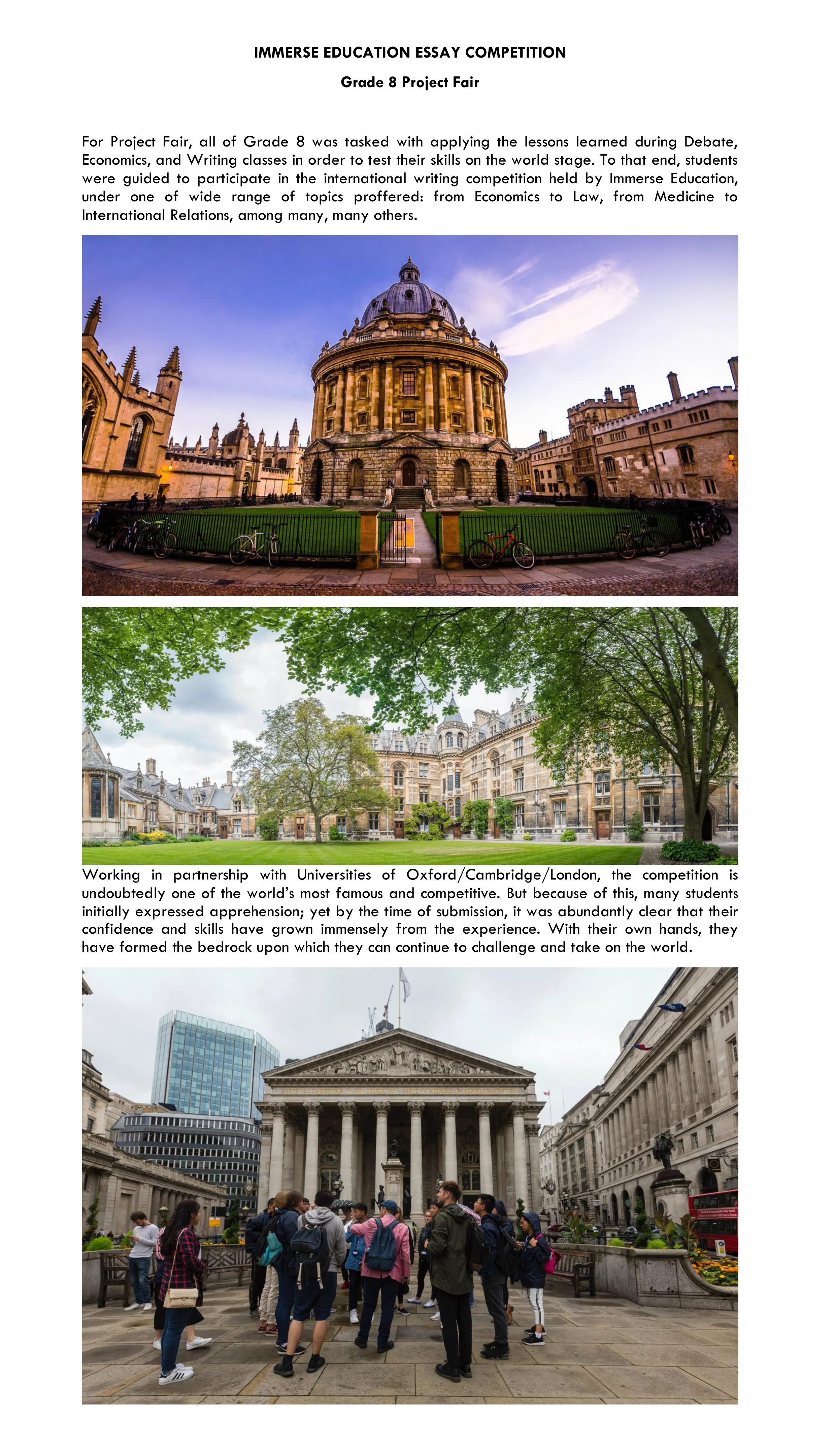 IMMERSE EDUCATION ESSAY COMPETITION - 8th Grade