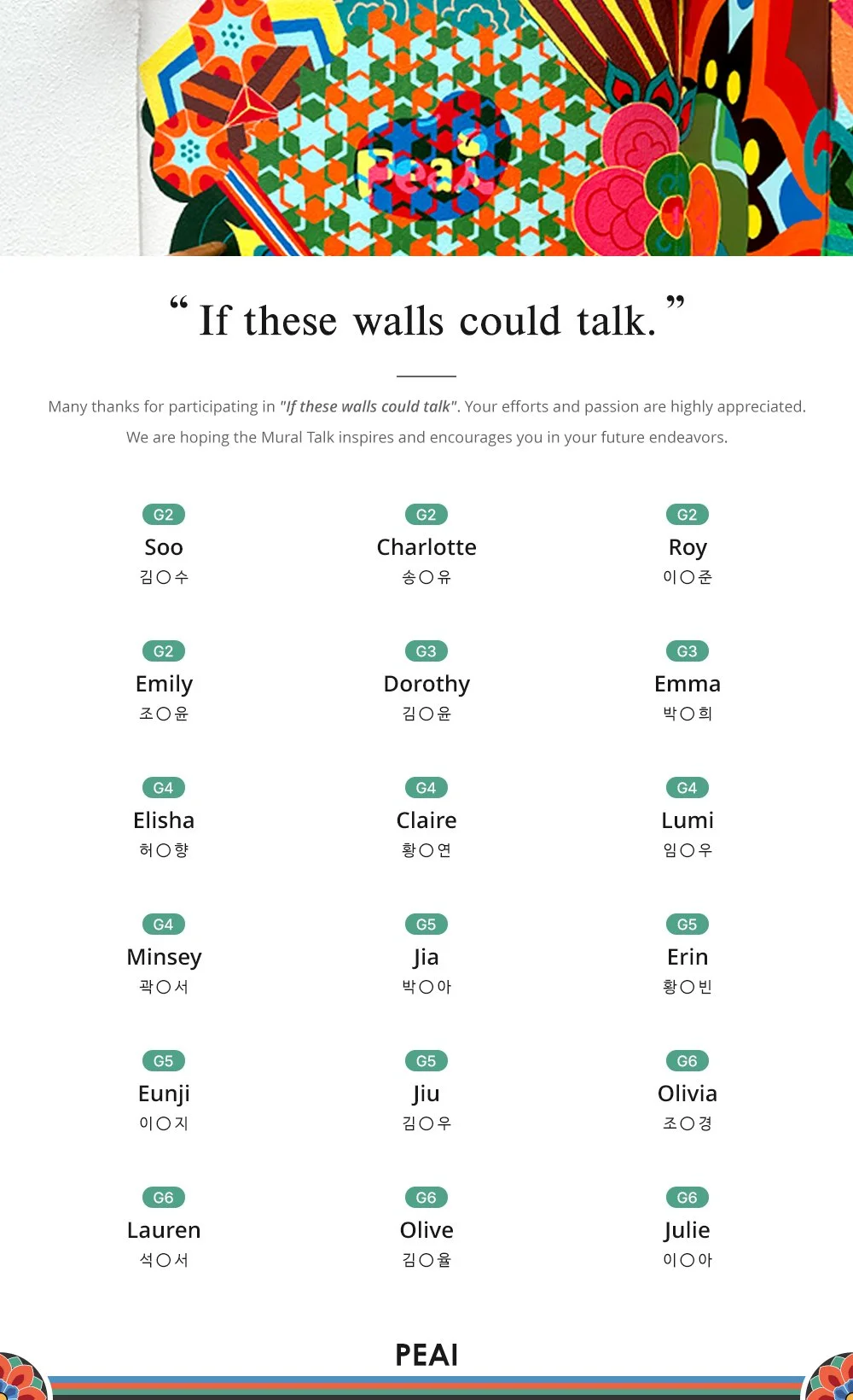 "If these walls could talk" Winners