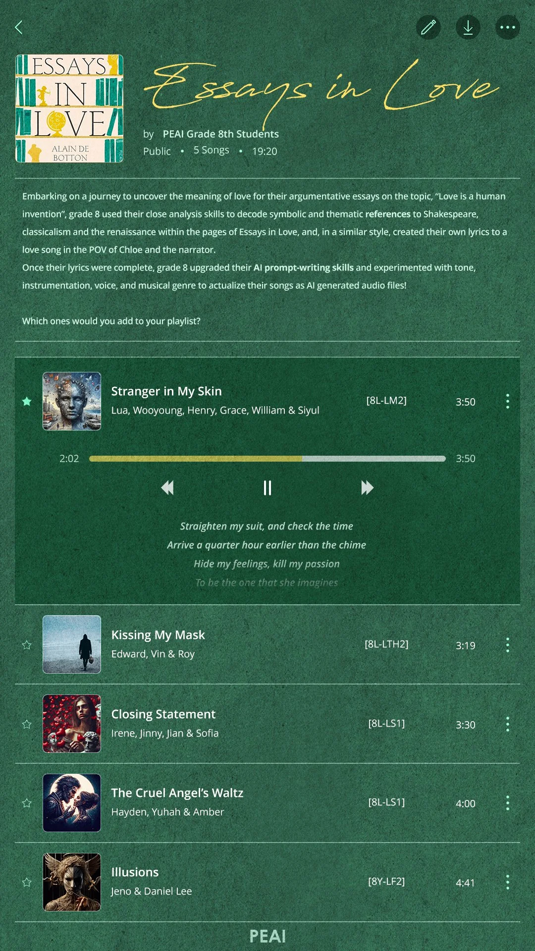 Grade 8 - Essays in Love by Alain de Botton