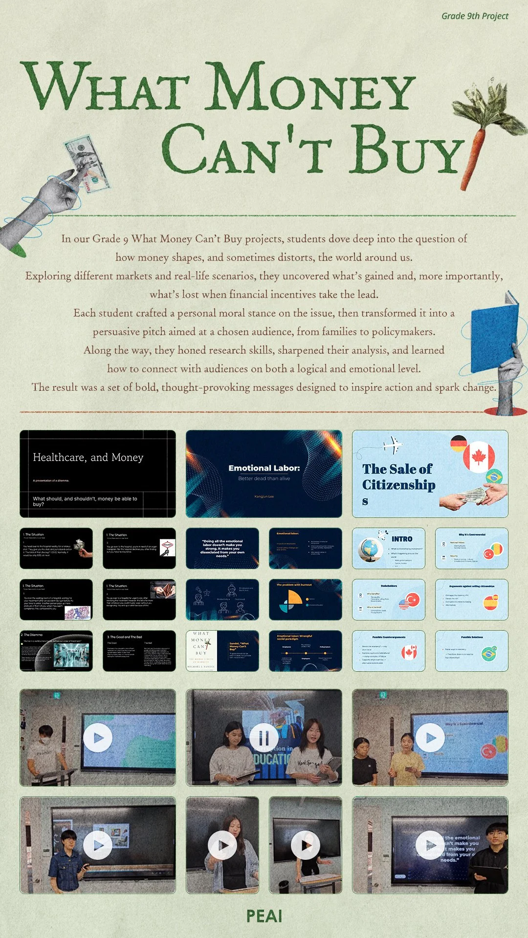 Grade 9 - What Money Can't Buy Project