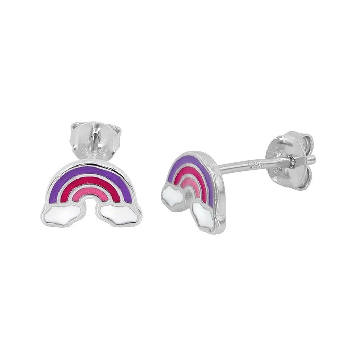 Sterling Silver - Enamel Rainbow Earrings