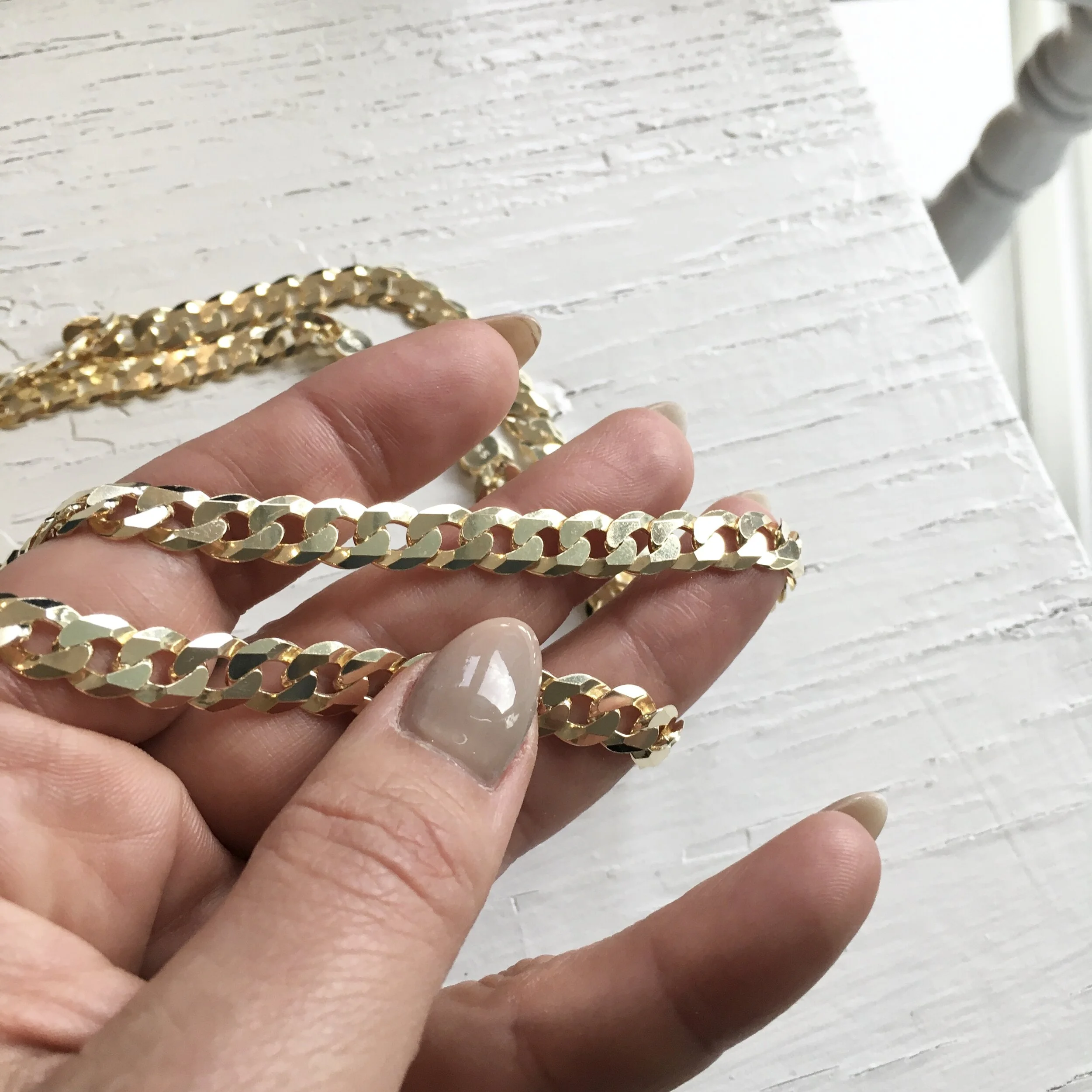 Sterling Silver Gold Vermeil Flat Curb 