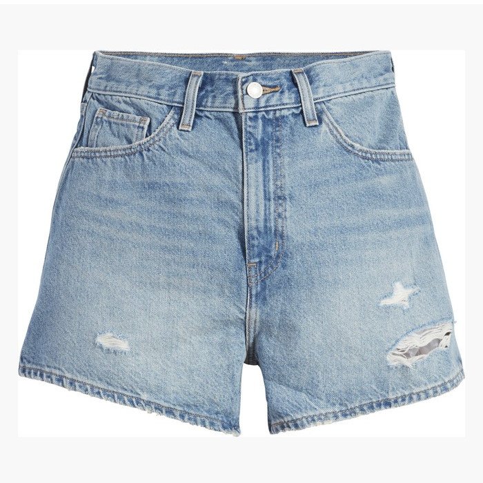 Levi's high waisted mom shorts in light wash blue