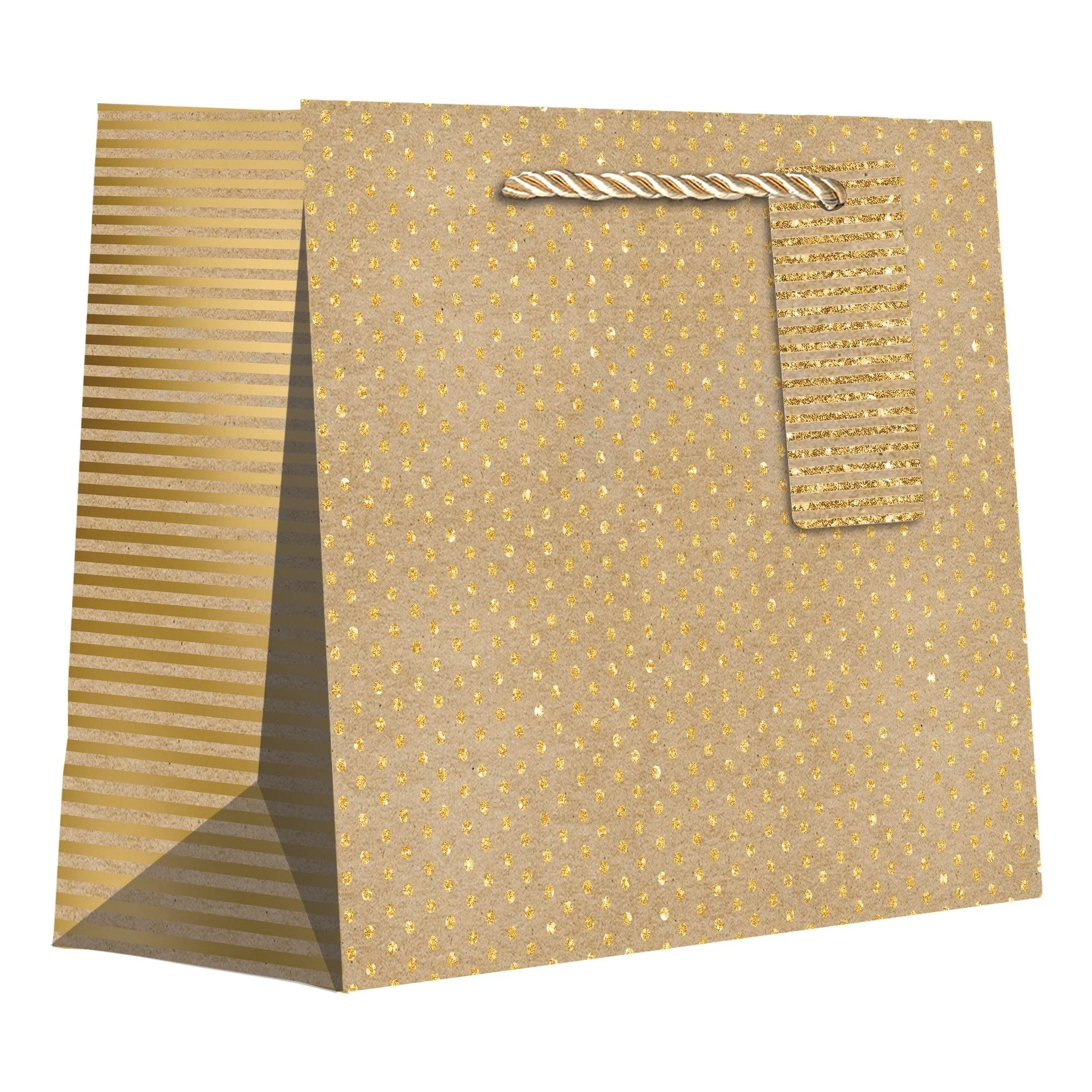 Gold Dot And Striped Medium Kraft Gift Bag