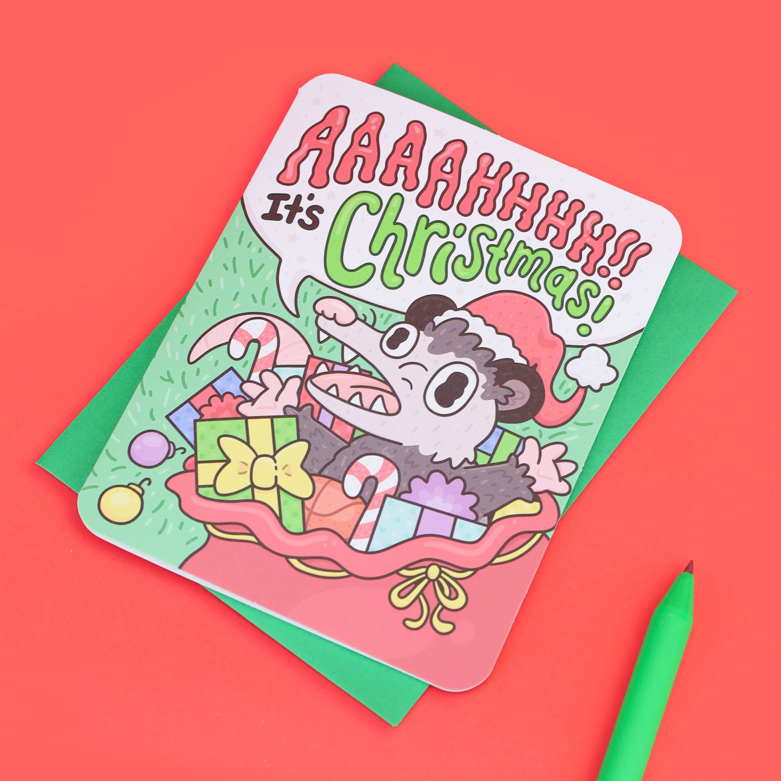 Ahhh It's Christmas Opossum Card