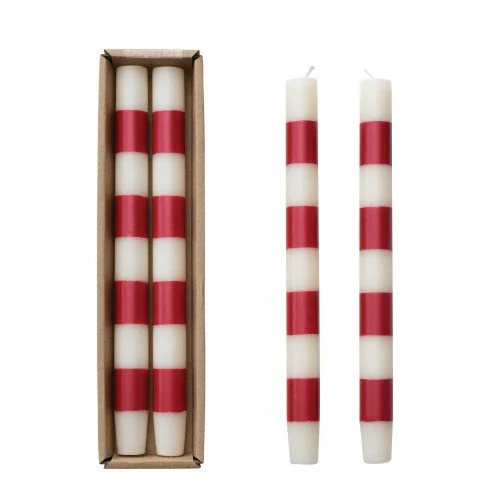 Red and White Taper Candle Set of 2