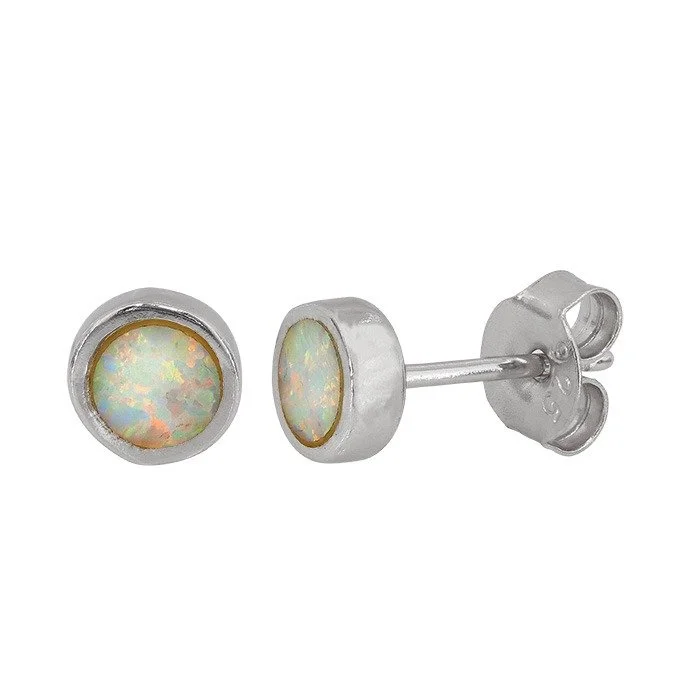 Sterling Silver Emulated White Opal Earrings