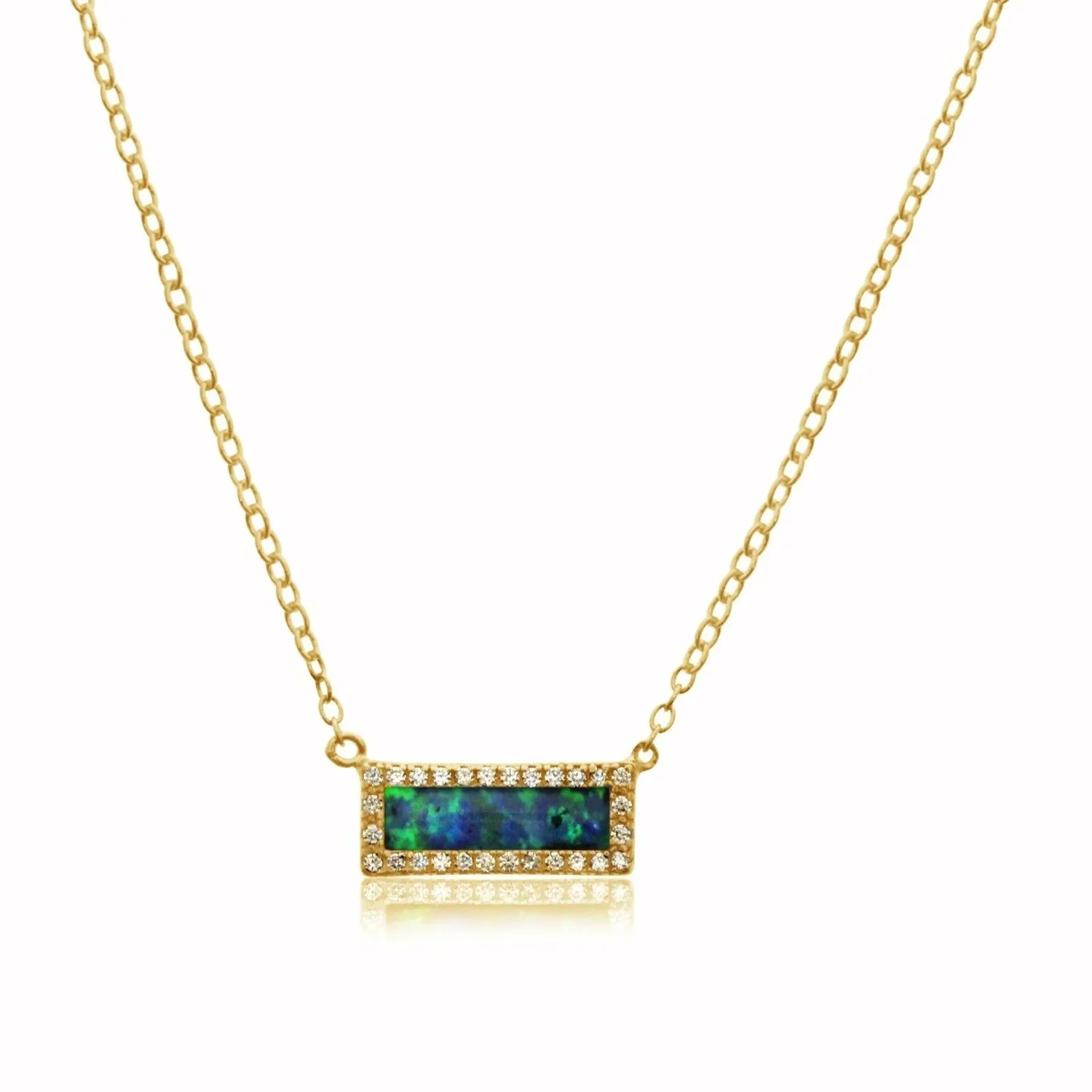 Rectangular Halo Blue Opal Necklace