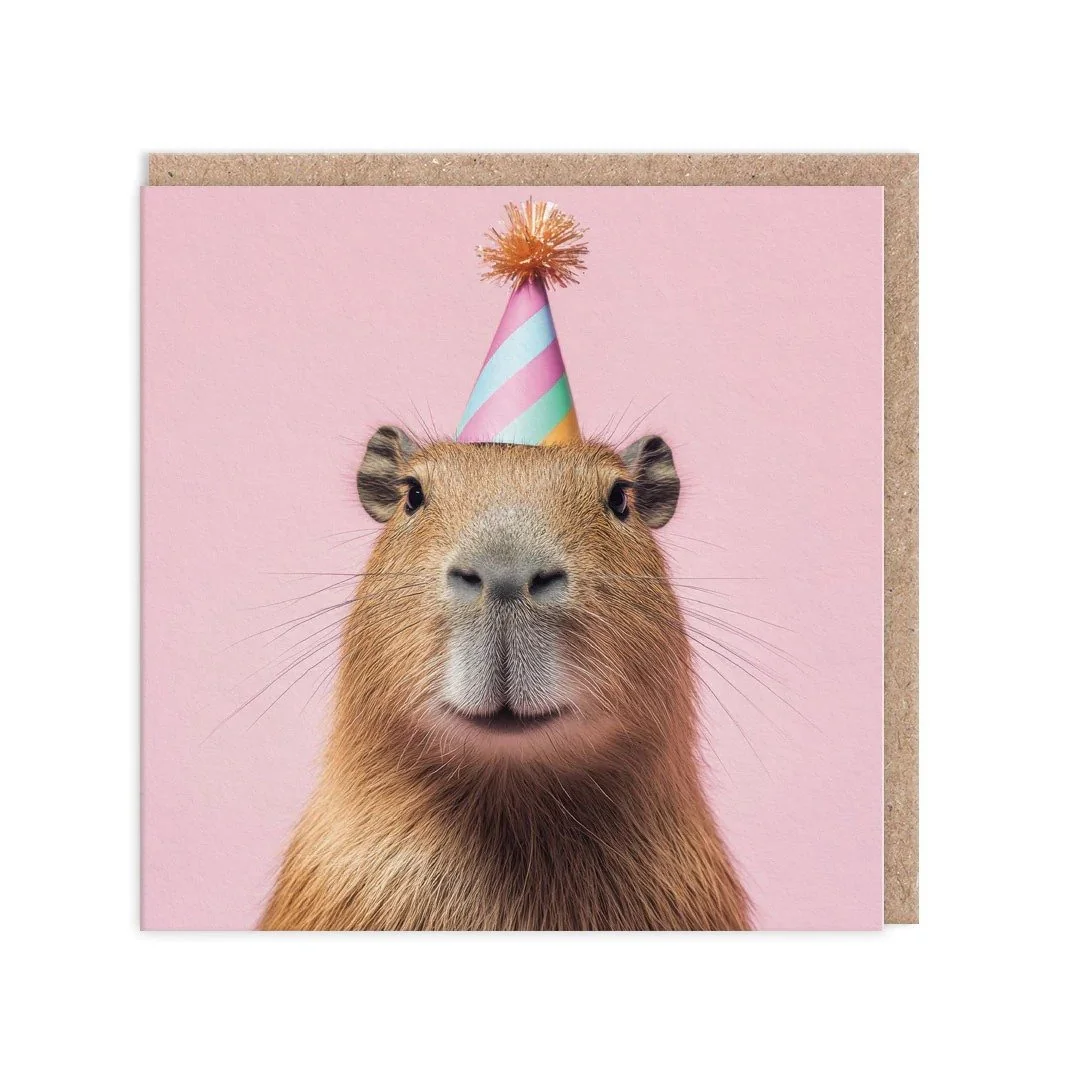 Capybara Party Hat Card