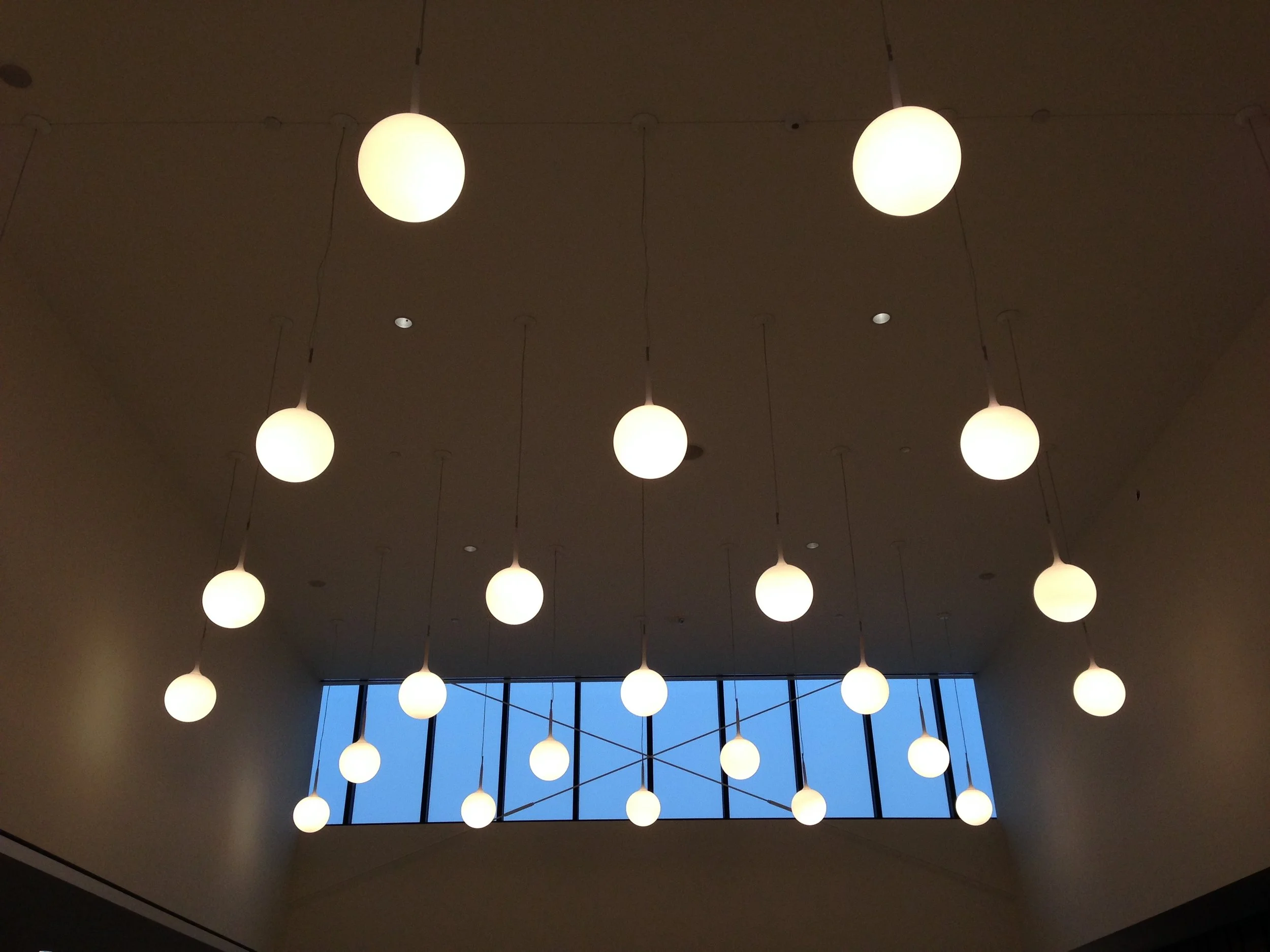  The lights in the Shoreview Library are social distancing. 