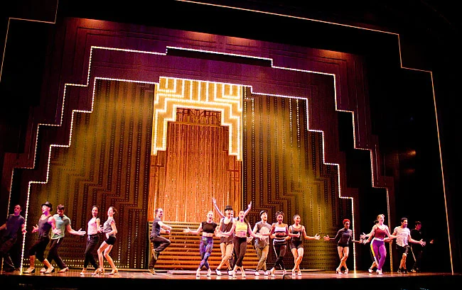 Striped metallic and glitter painted portals for Paramour: Cirque du Soleil on Broadway. Painted via Infinite Scenic, NJ.