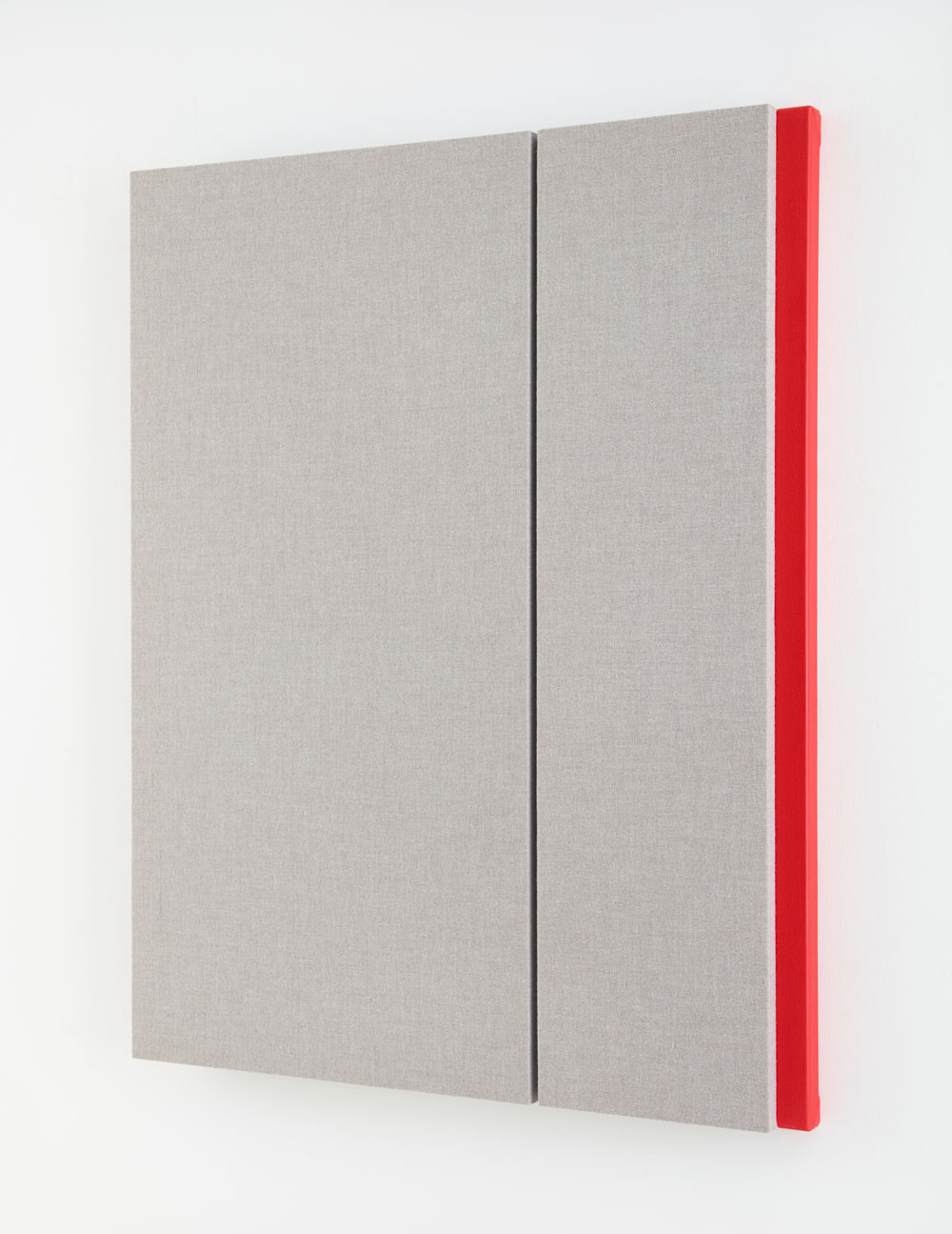  Quiet Gray with Red Reverberation #2, Acoustic absorber panel and acrylic paint on canvas 48 x 38 inches, 2014 