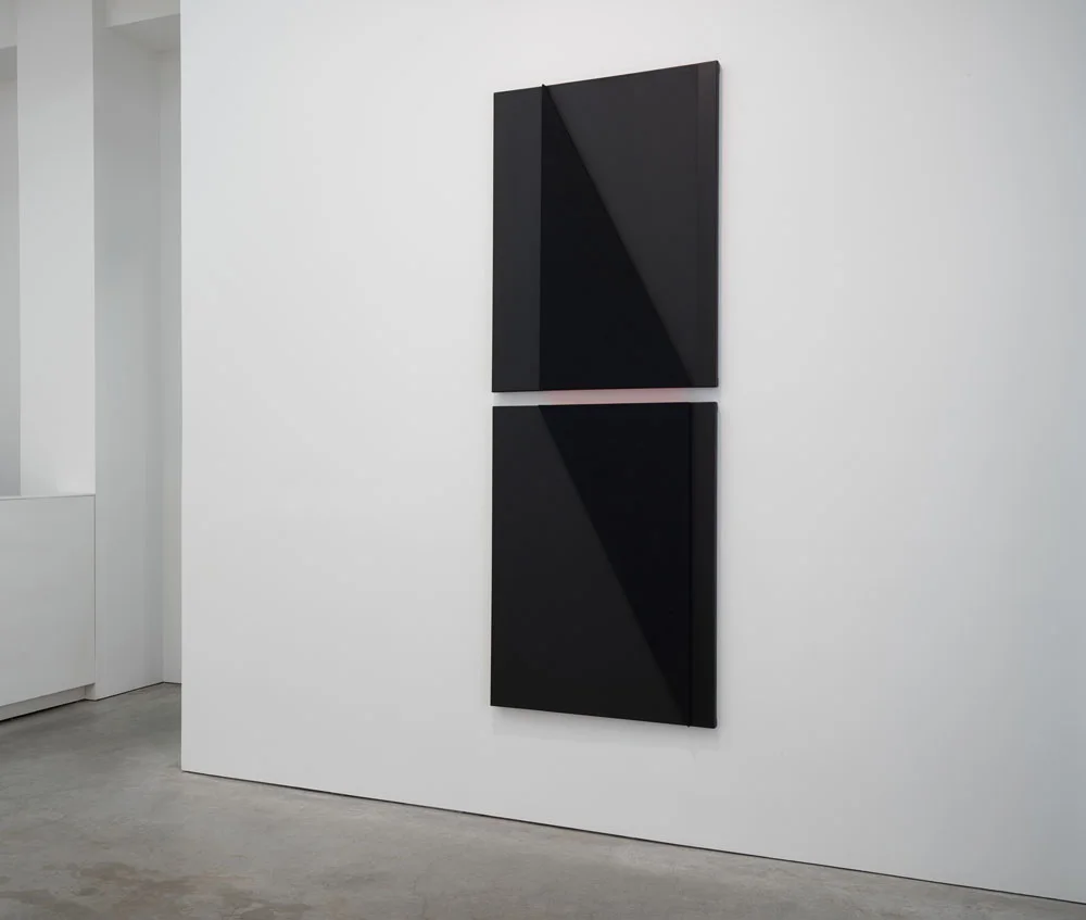 Vertical into Decrescendo (dark), -- Acoustic absorber panel and acrylic paint on canvas, 98.25 x 36 inches overall, 2014