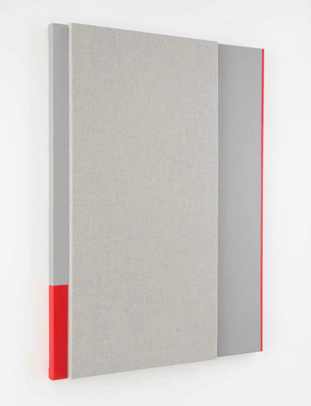 Quiet Gray with ¾ Red Reverberation -- Acoustic absorber panel and acrylic paint on canvas 48 x 36 inches, 2014 : Collection of Arthur Lewis