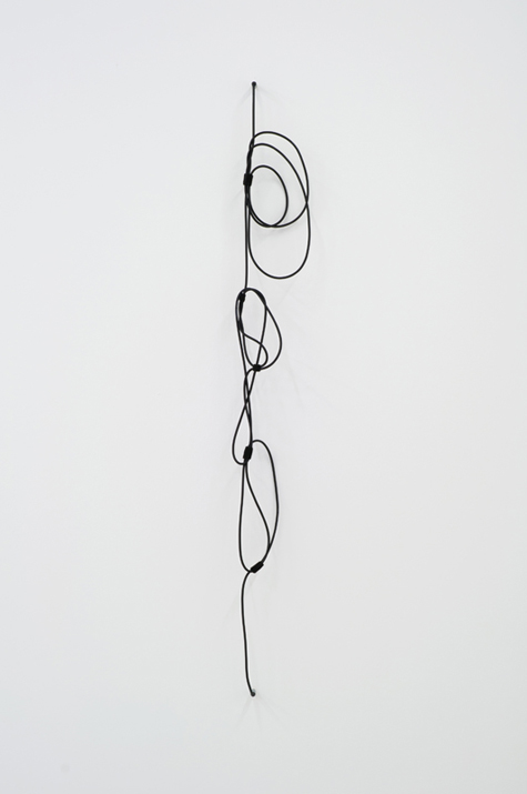  Electric Clef with Accent #1--Noise canceling instrument cable, brass wire, felt and acrylic.-&nbsp;62 x 10 inches, 2012 