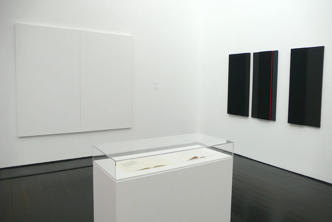 Kitchen works included in the SILENCE exhibition at The Menil Collection, Houston TX. Shown with Robert Rauschenberg ('White Paintings' left) and John Cages (4'33 Score under glass) 2012