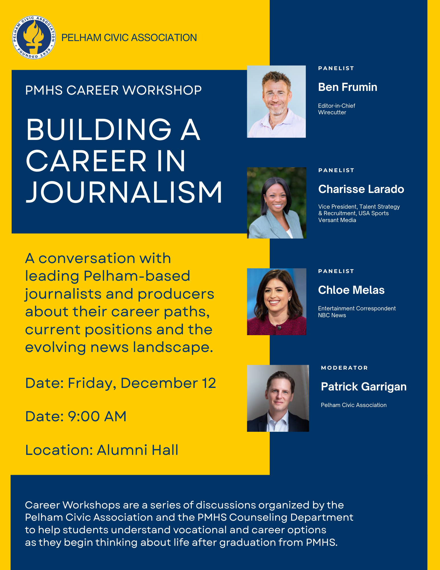 Flyer for the journalism career workshop
